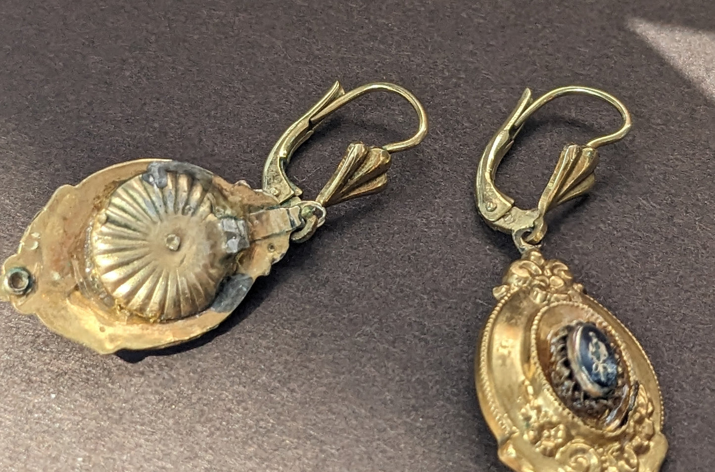 14K Black Enamel German Mourning Earrings Leverbacks