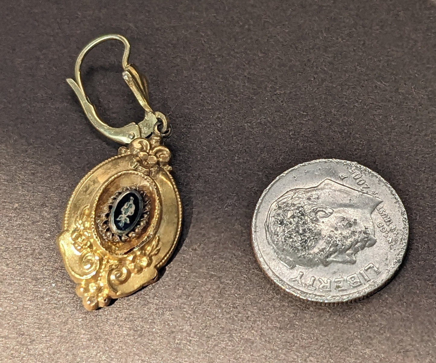 14K Black Enamel German Mourning Earrings Leverbacks