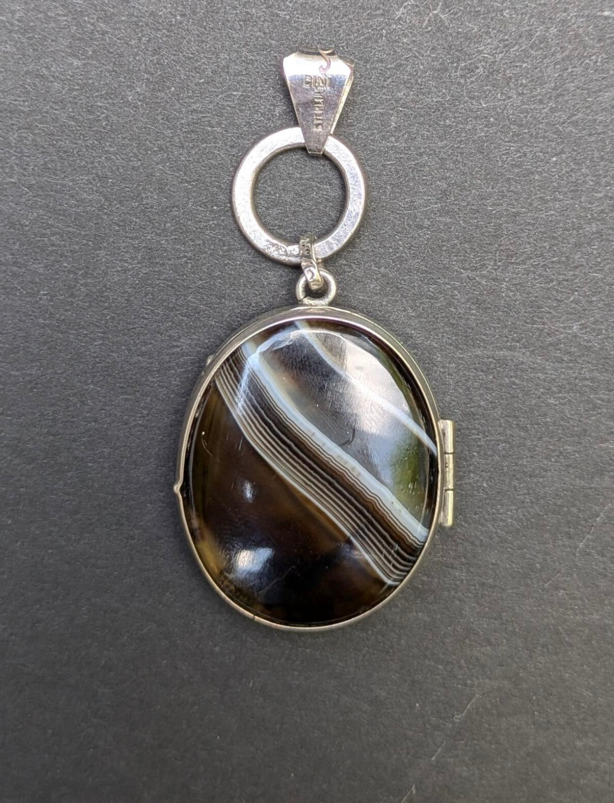 Banded Agate Sterling Locket High Engraving