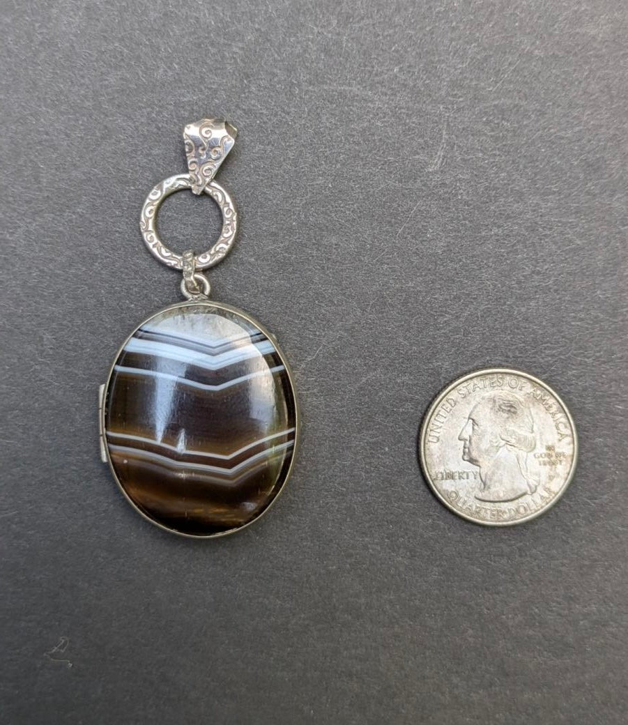 Banded Agate Sterling Locket High Engraving