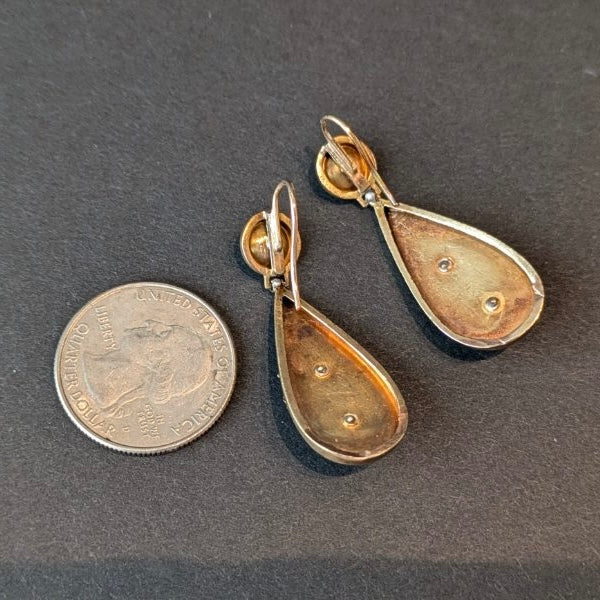 14k American 1880s Ruby & Emerald Teardrop Earrings