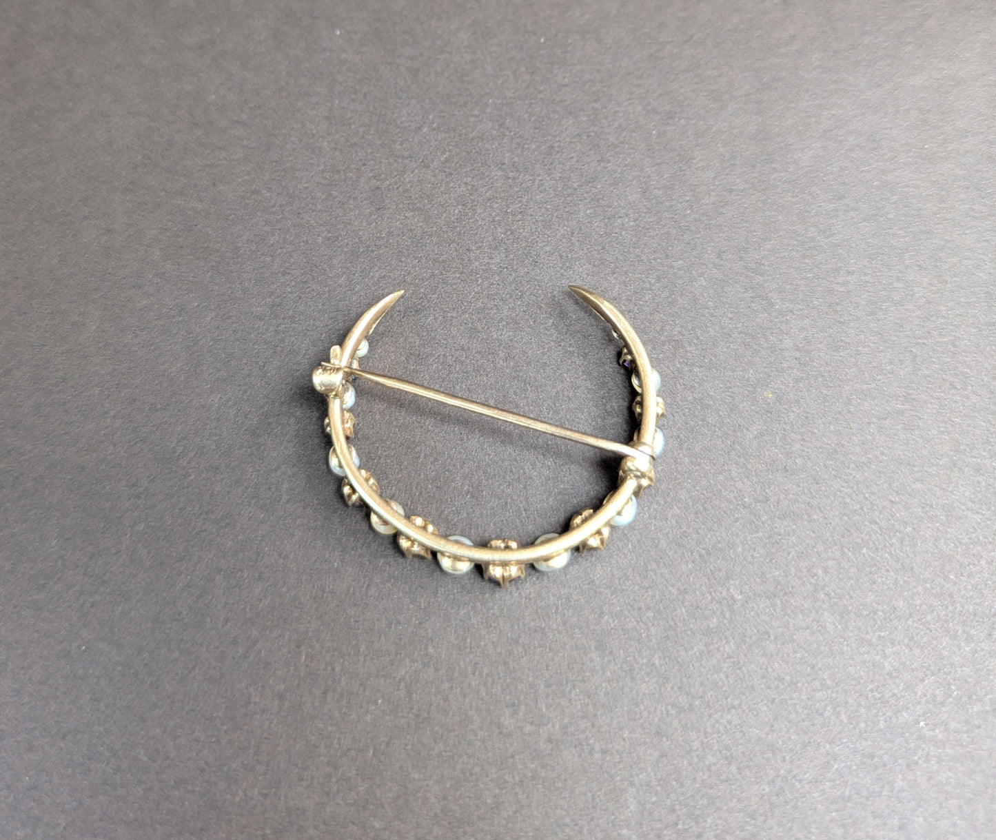 14kt Pearl and Amethyst Cresent Brooch