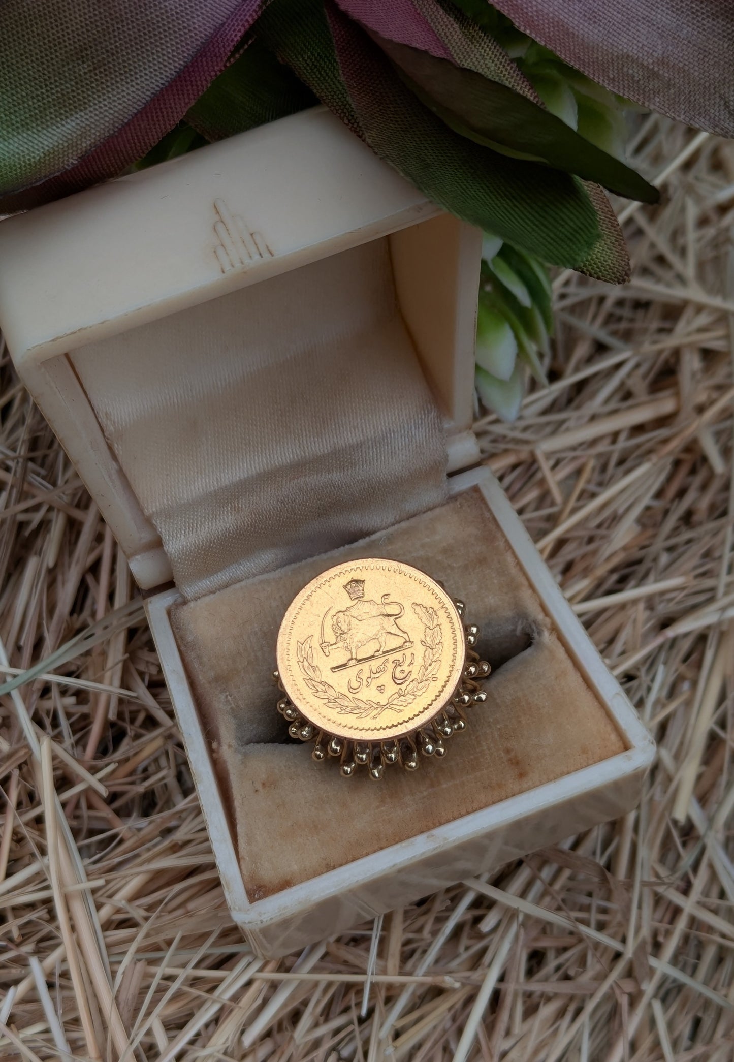 18k Custom Ring with Iranian Pahlavi Coin with 23.6k Gold