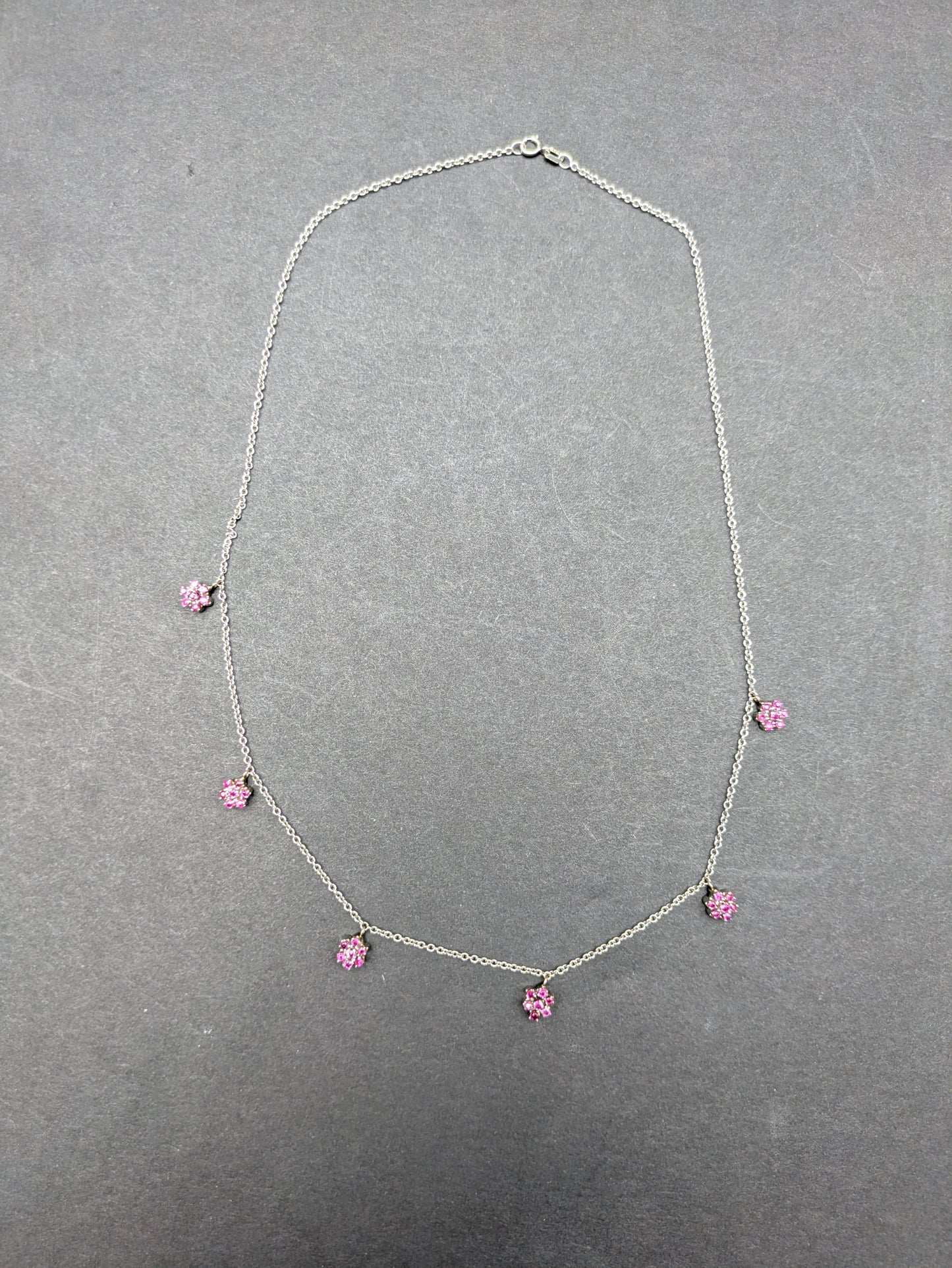 14k White Gold Ruby Flower Necklace Converted from Brooch