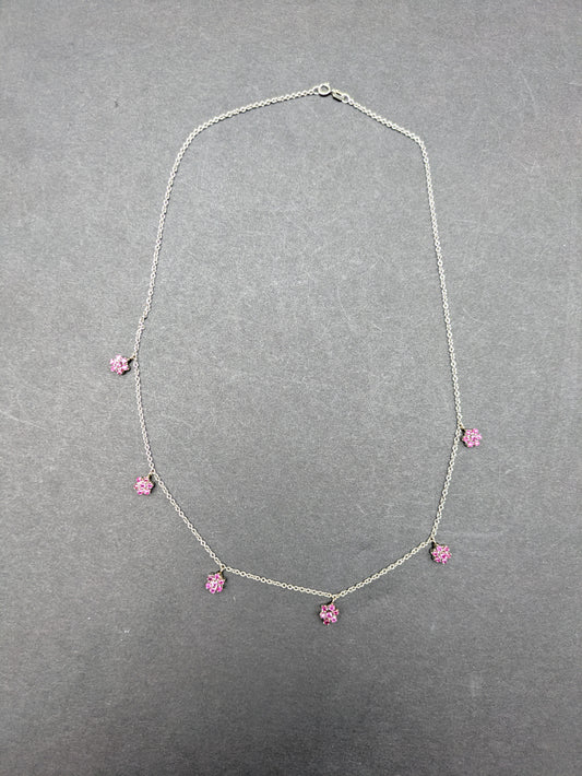 14k White Gold Ruby Flower Necklace Converted from Brooch