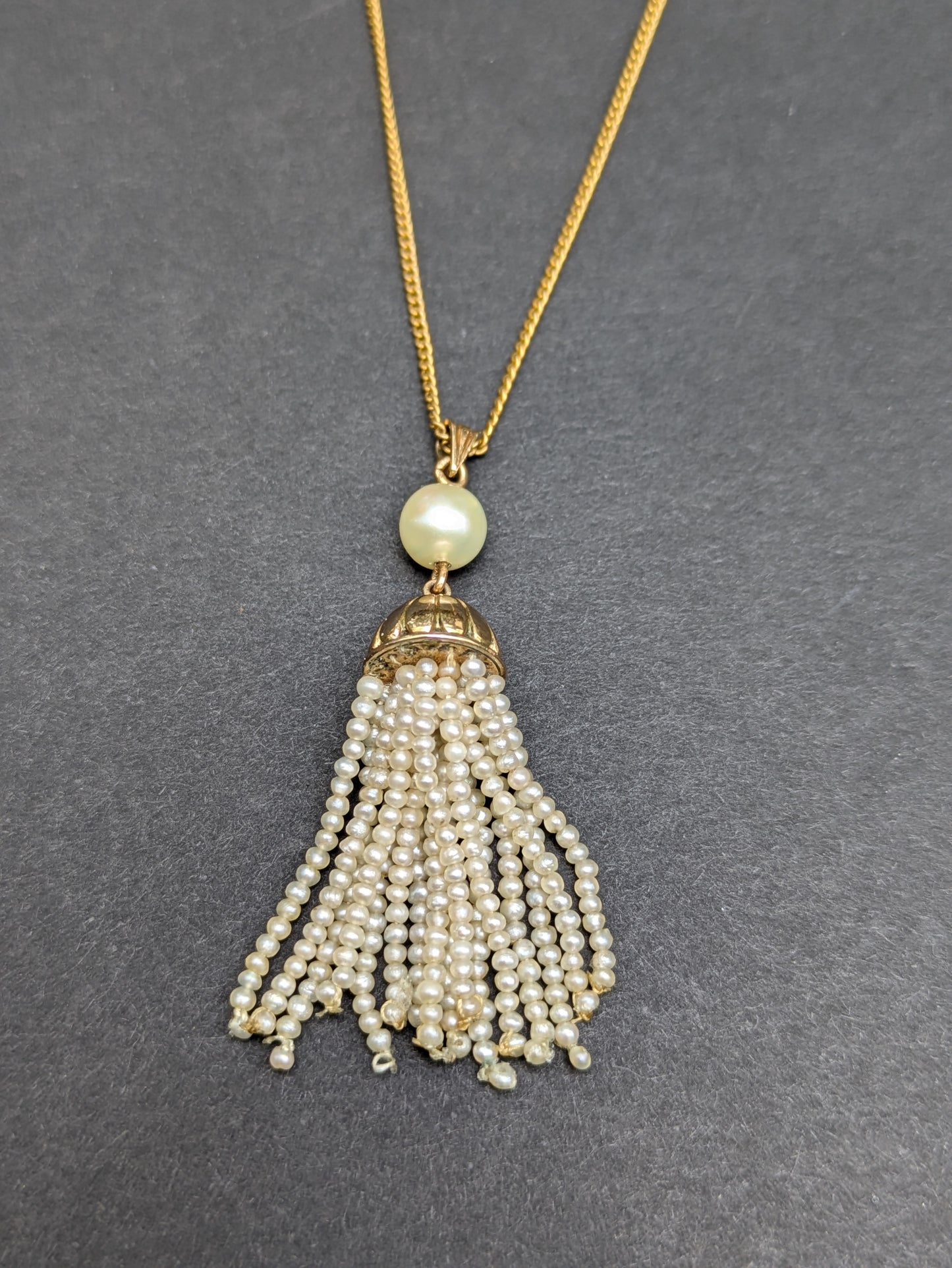 14kt Pearl Tassel Pendant & Chain 1930's