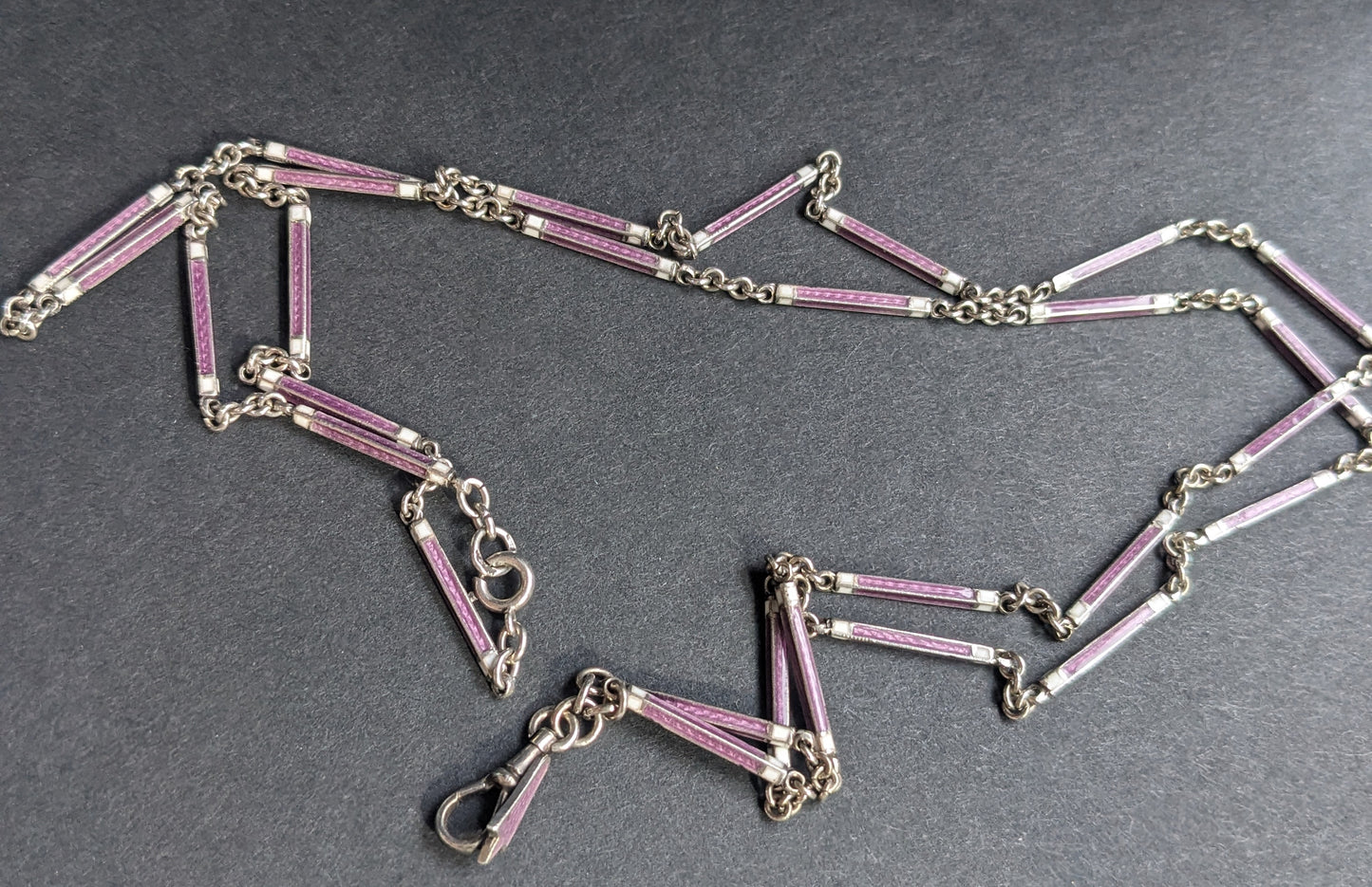 Sterling guilloche enamel chain with dog clip