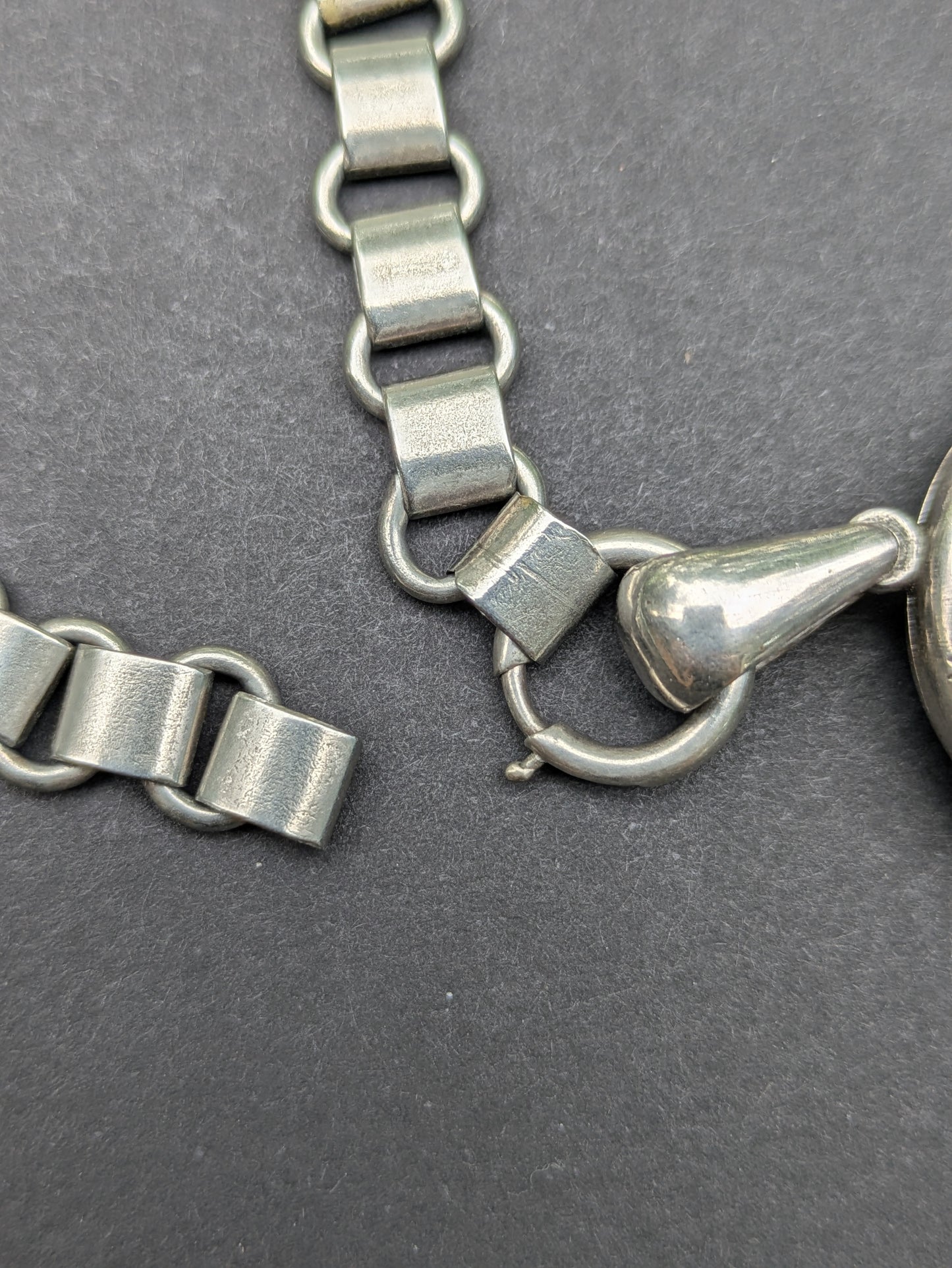 English Sterling Book Chain with Repousse Floral Locket
