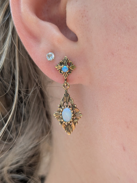 14k 1940s Opal Dangle Earrings