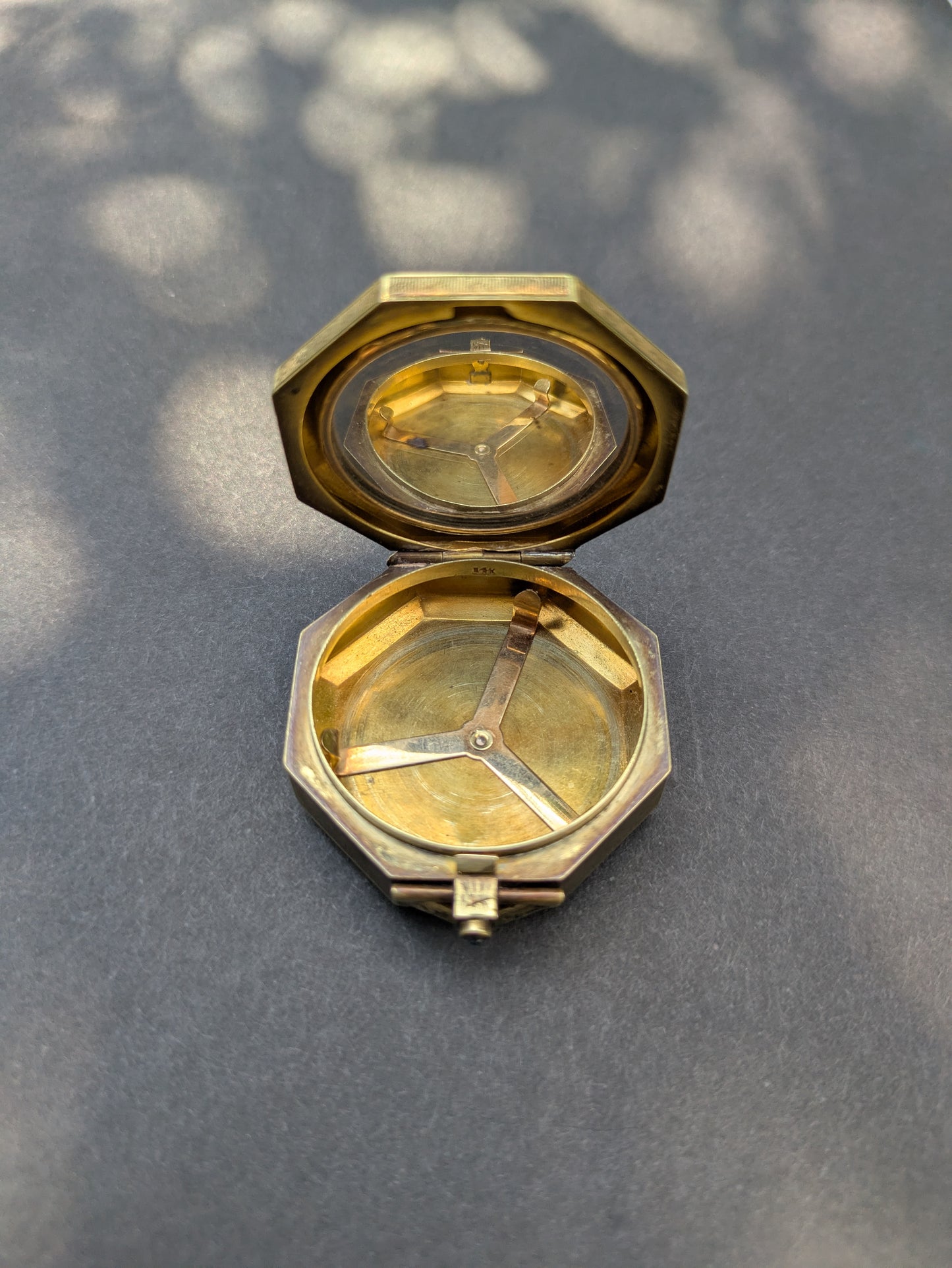 Edwardian 14kt Compact Sapphire and Diamond Hand Engraved