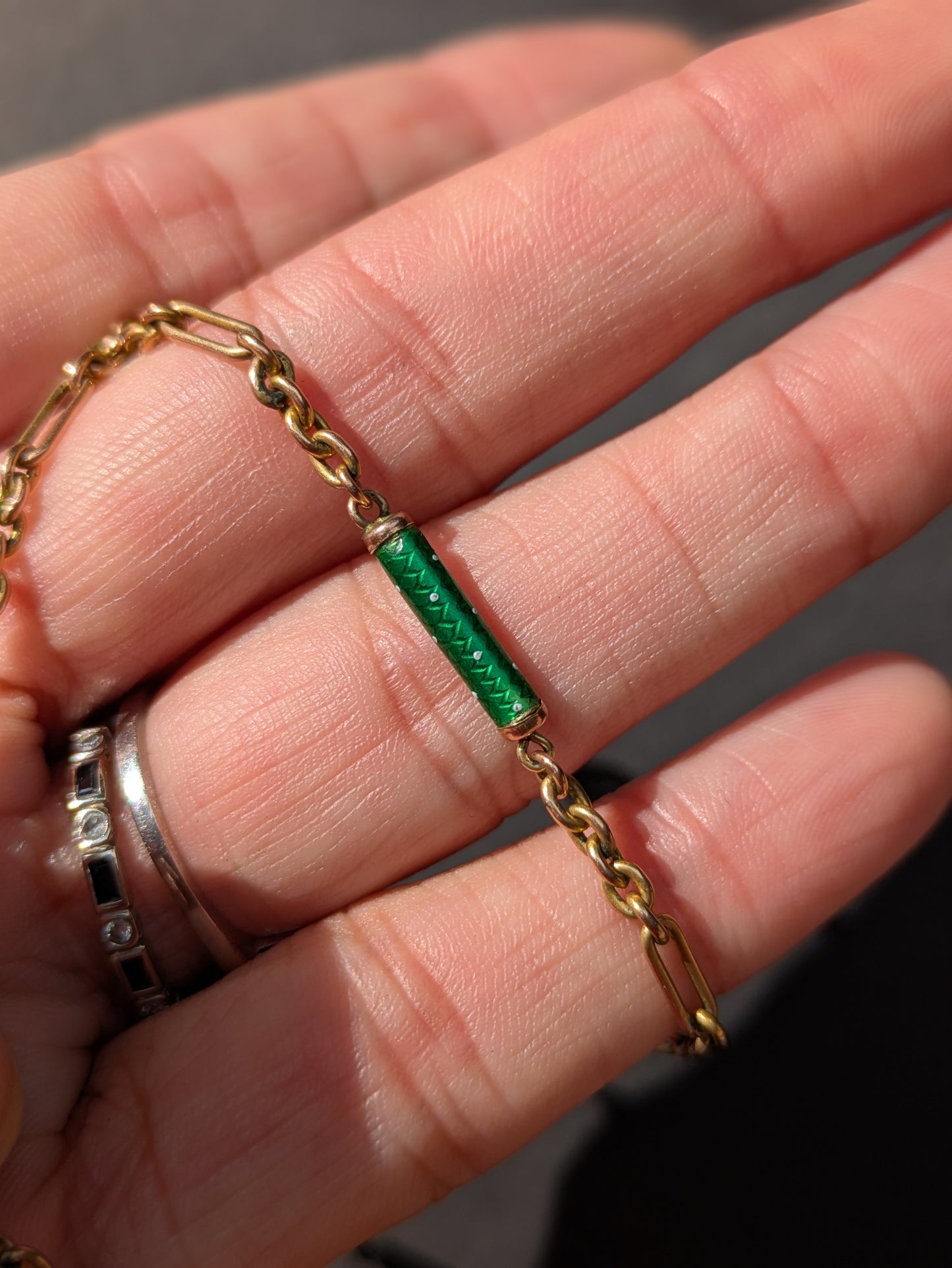 14kt Green Enamel Watch Chain