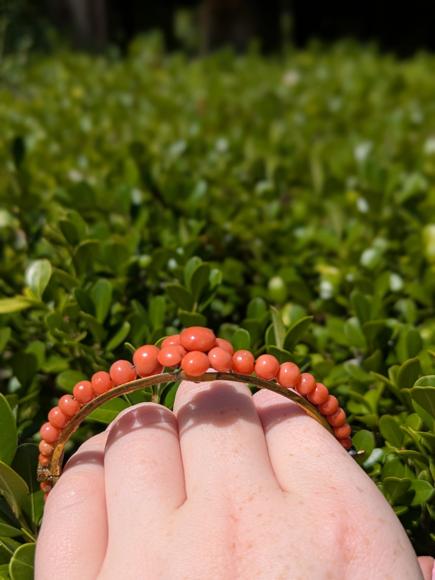 14kt Hinged Coral Bangle Bracelet 1920's