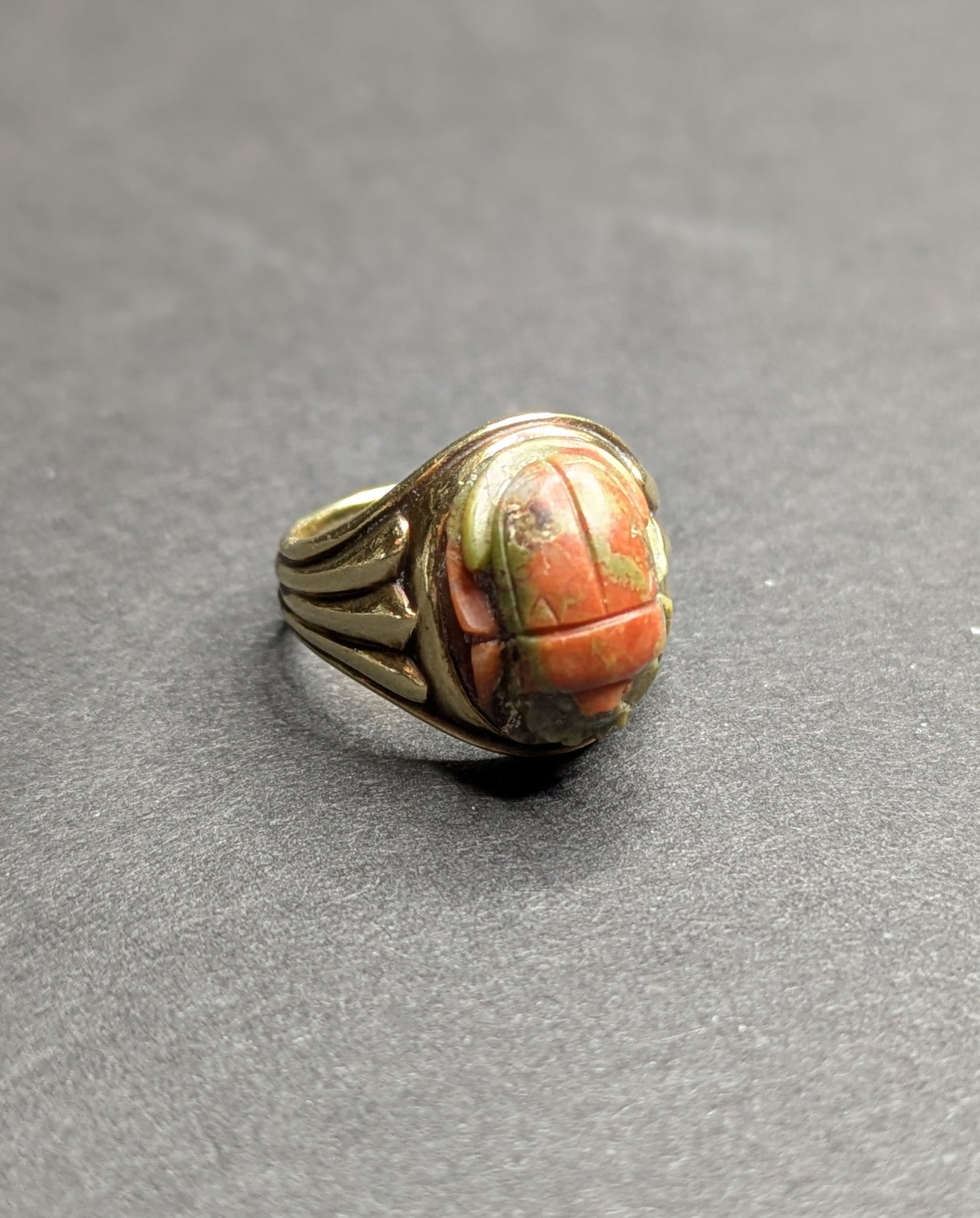 14kt Art Deco Carved Scarab Pinkie Ring