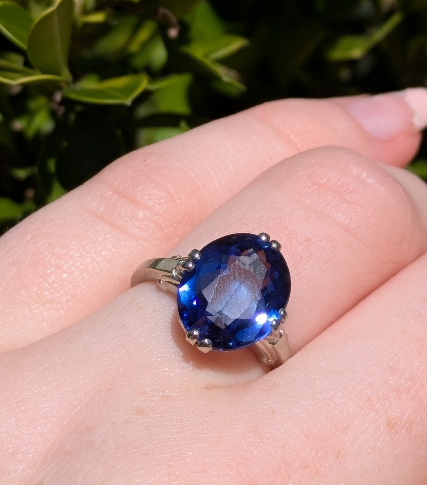 14kt White Gold & Oval Sapphire Ring- Set with Split Prongs