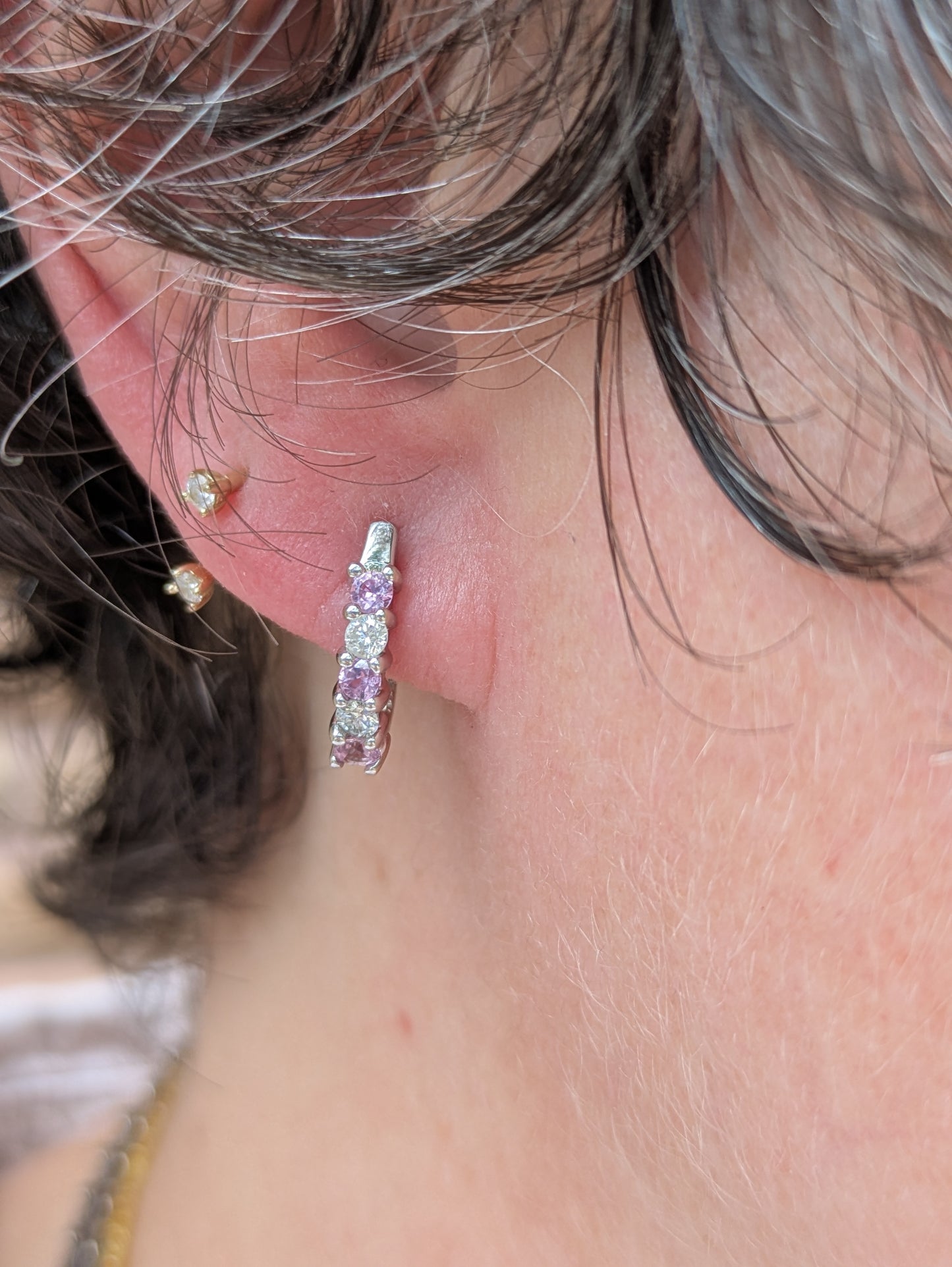 14k White Gold Pink Sapphire and Diamond Earrings