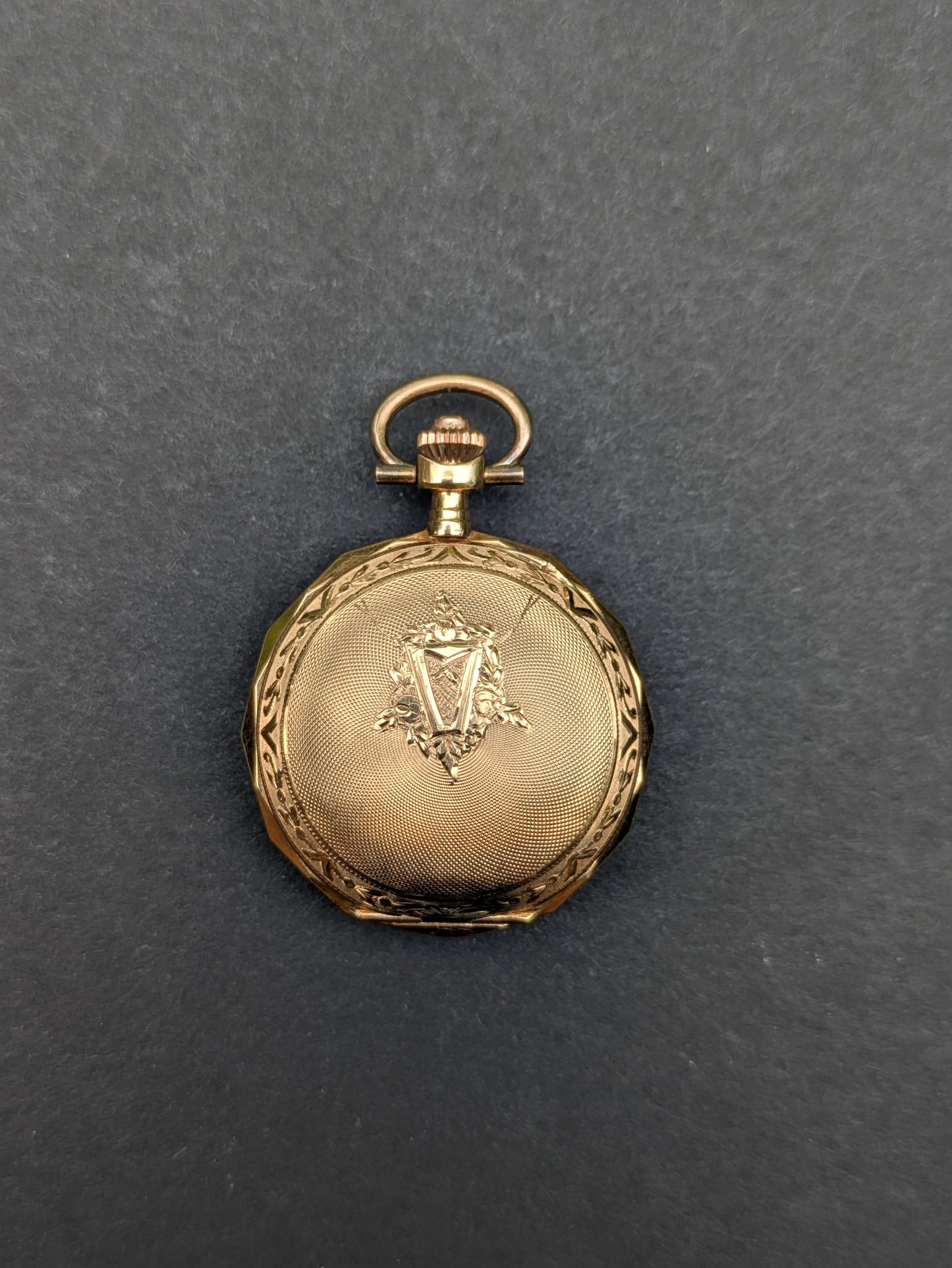 Ladies Small 14kt Full Covered Pocket Watch Enamel Face Engraved