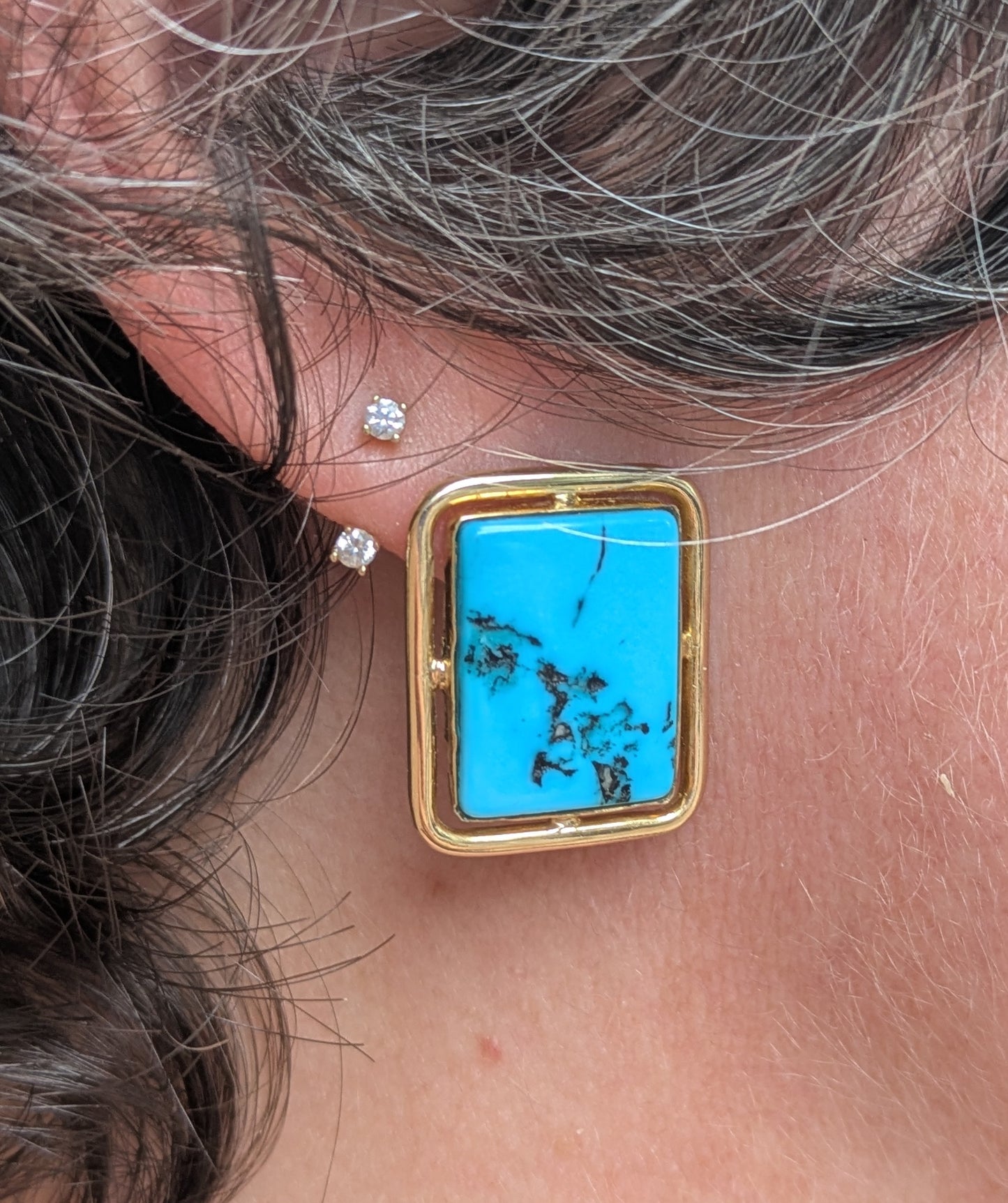 14k Turquoise Stud Earrings- Conversion from Cufflinks