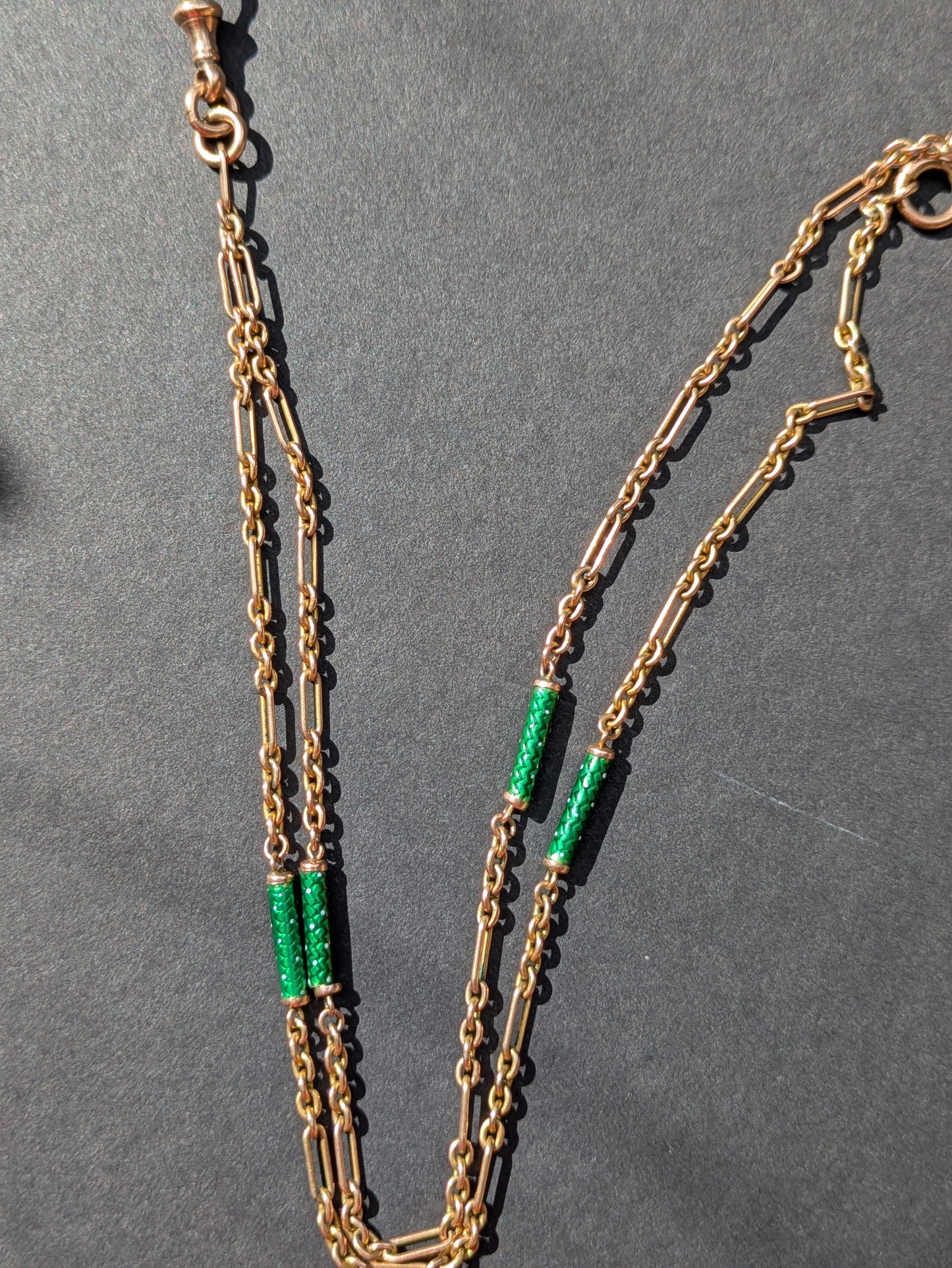 14kt Green Enamel Watch Chain