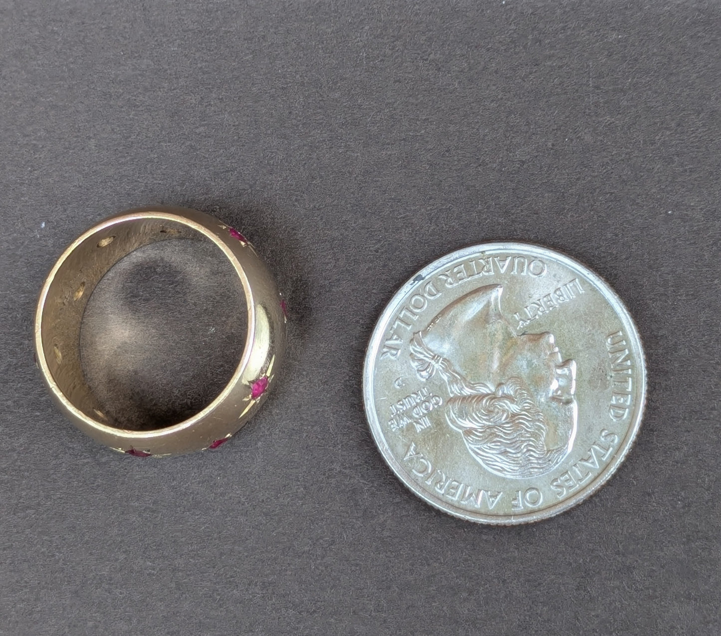 14k Wide Gold Band with Ruby Stars