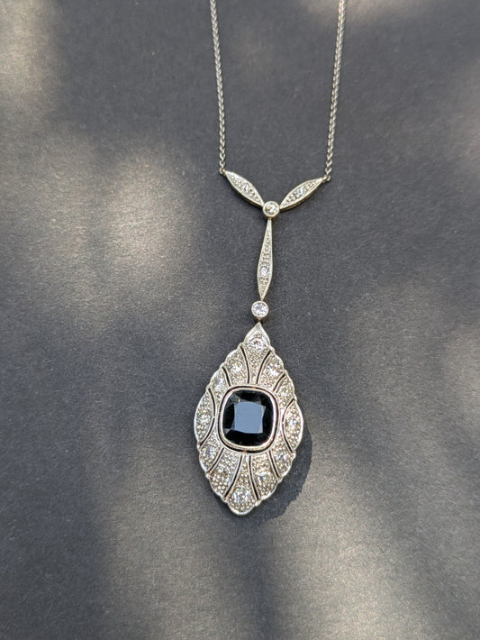 White and Yellow Gold Sapphire and Diamond Edwardian Necklace