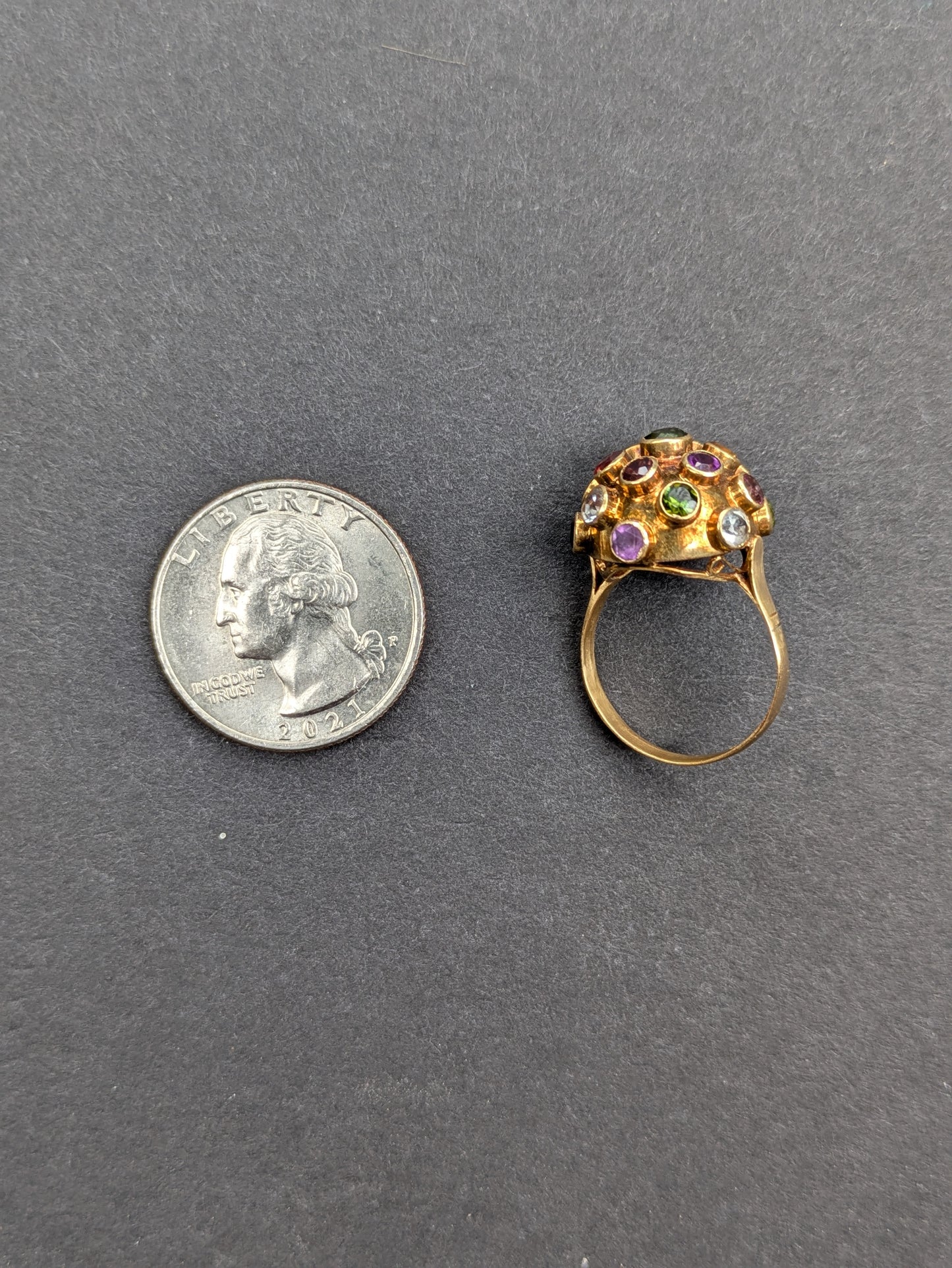 18k Gemstone Sputnik Ring with Tourmaline, Citrine, Peridot, and Topaz