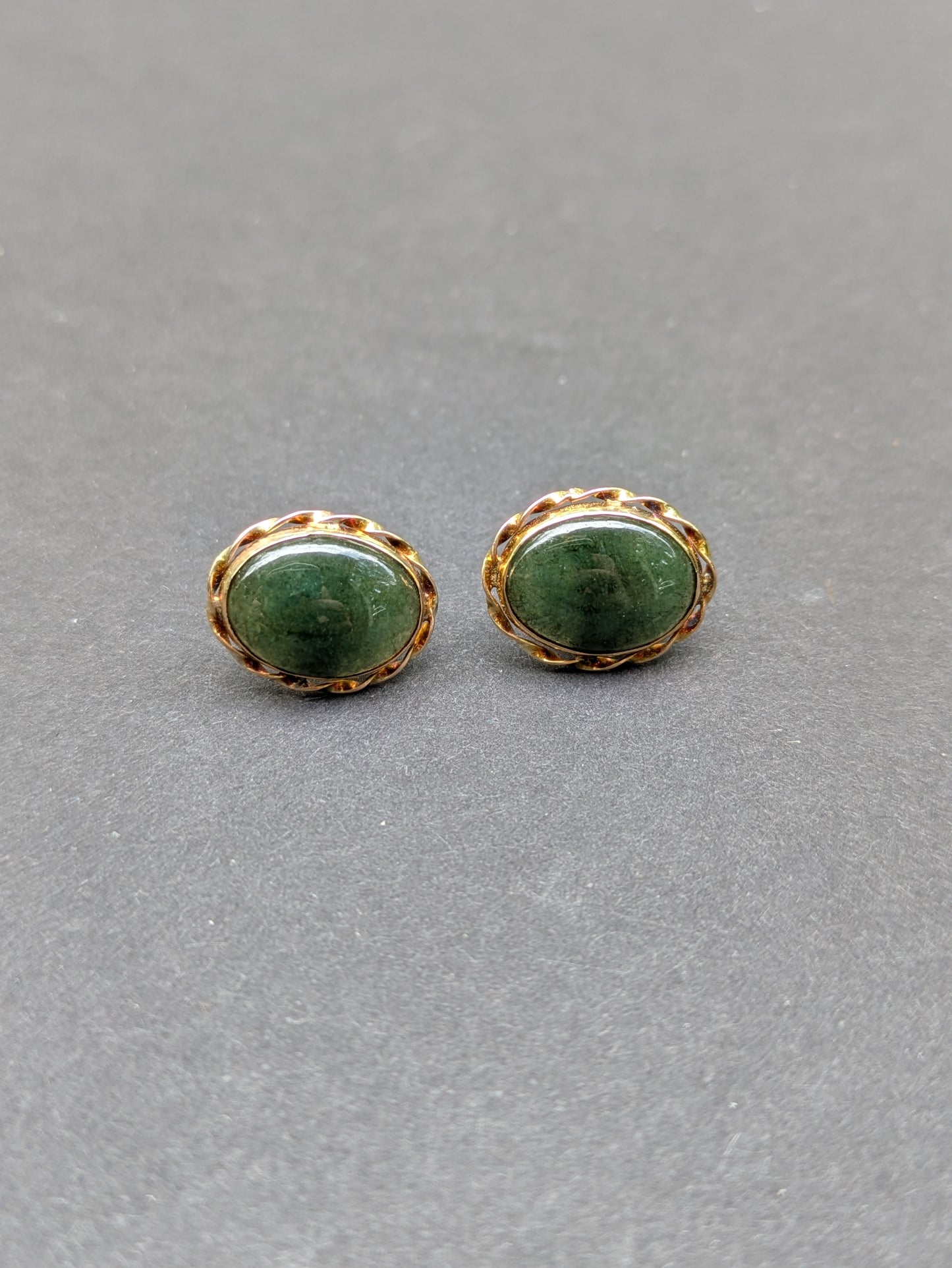 1940's 14kt Oval Jade Earrings