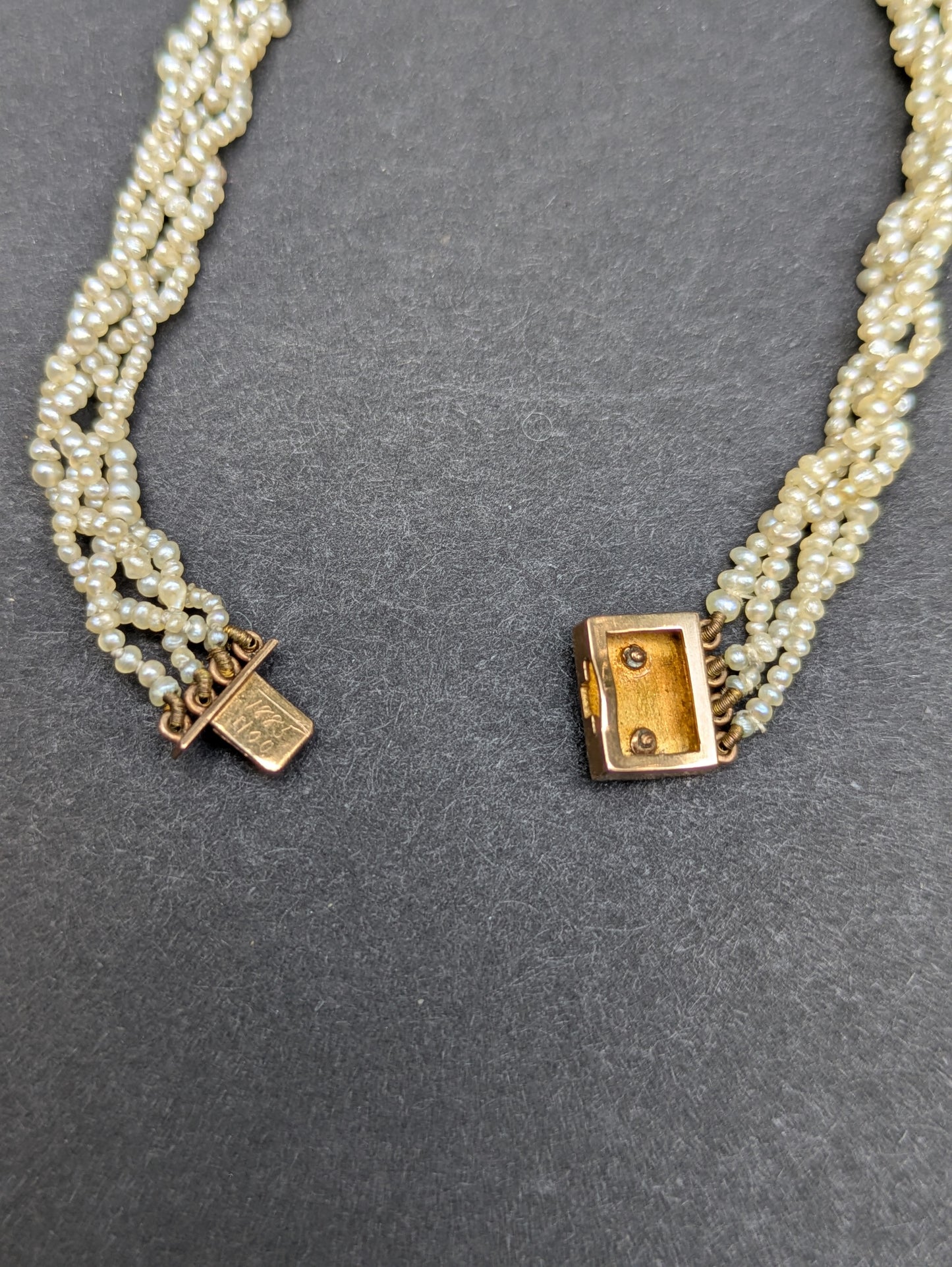 1885 Braided Seed Pearl Necklace with Gold and Pearl Clasp