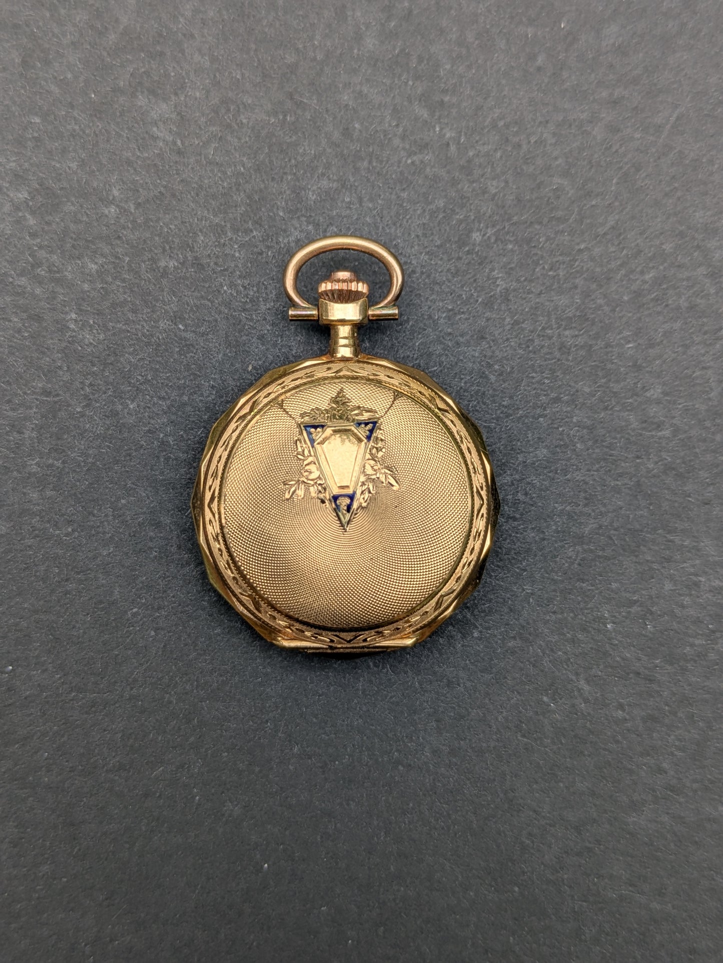 Ladies Small 14kt Full Covered Pocket Watch Enamel Face Engraved