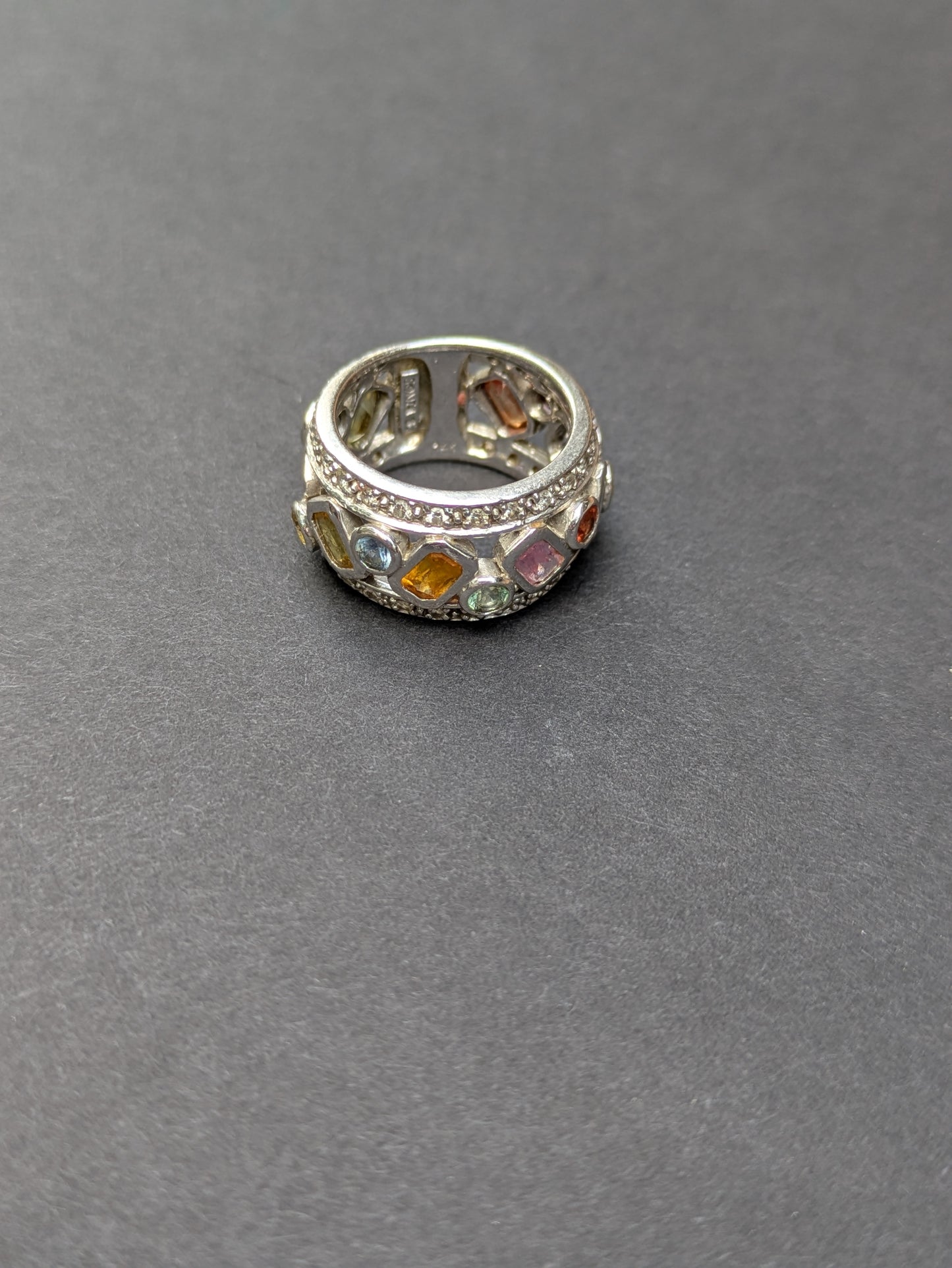 Sonia B-Estate Wide White Gold Band set with Gemstones