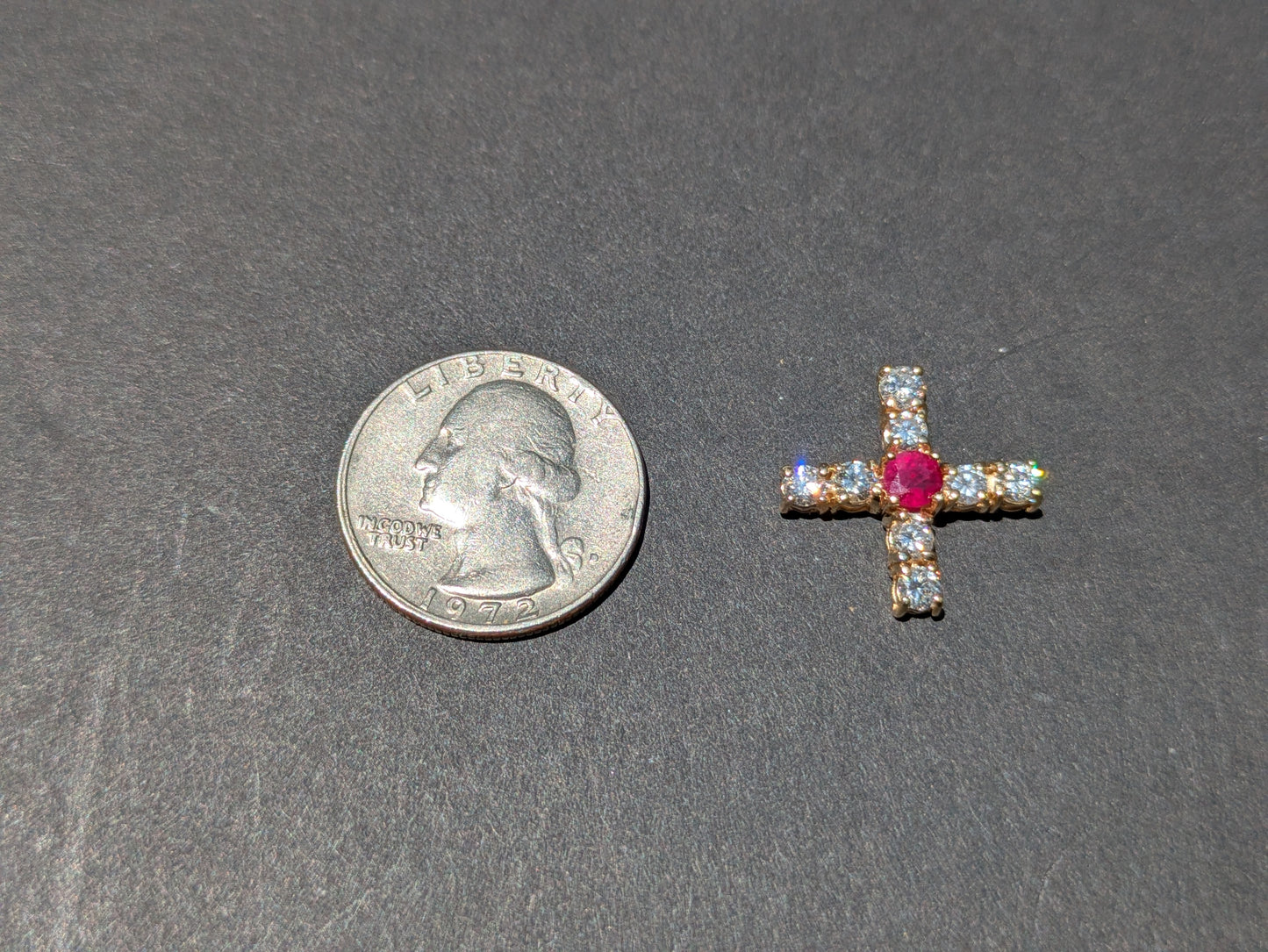 Diamond and Ruby 14kt Cross or Plus Symbol