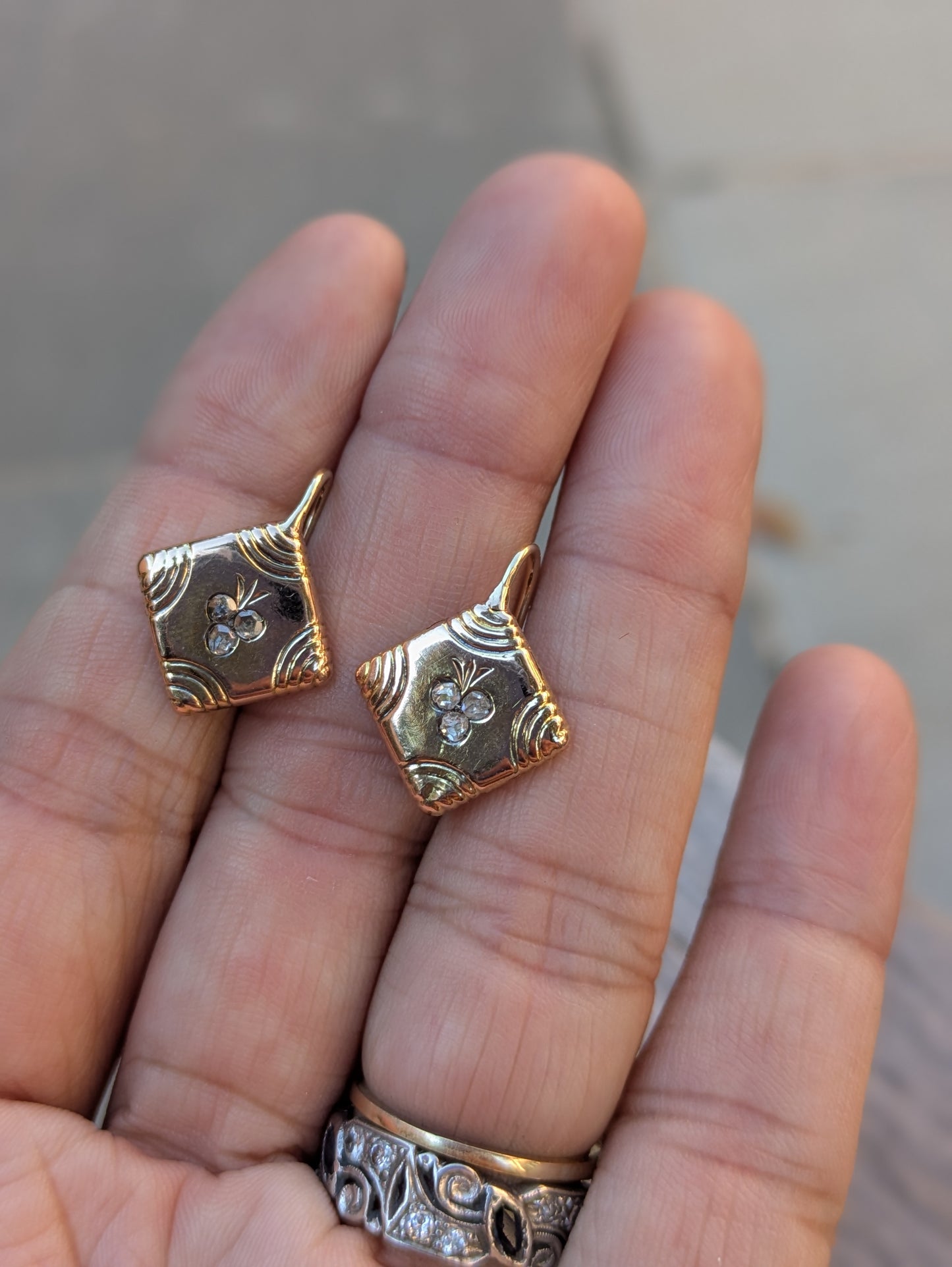 Late Victorian Cuff Link Conversion Earrings with Single Cut Diamonds
