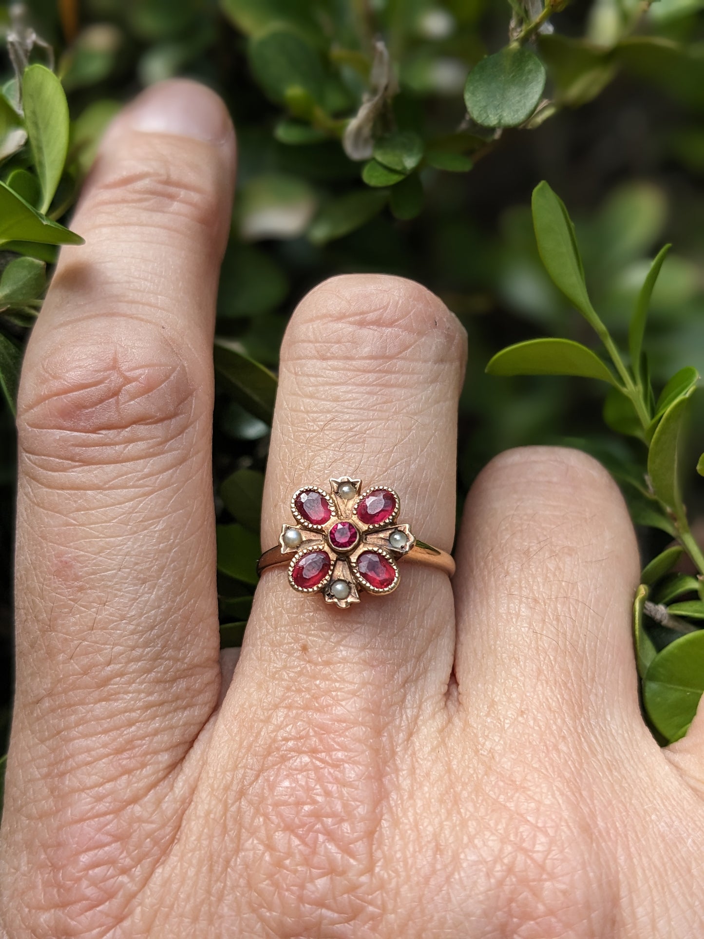 Pink tourmaline & pearl ring