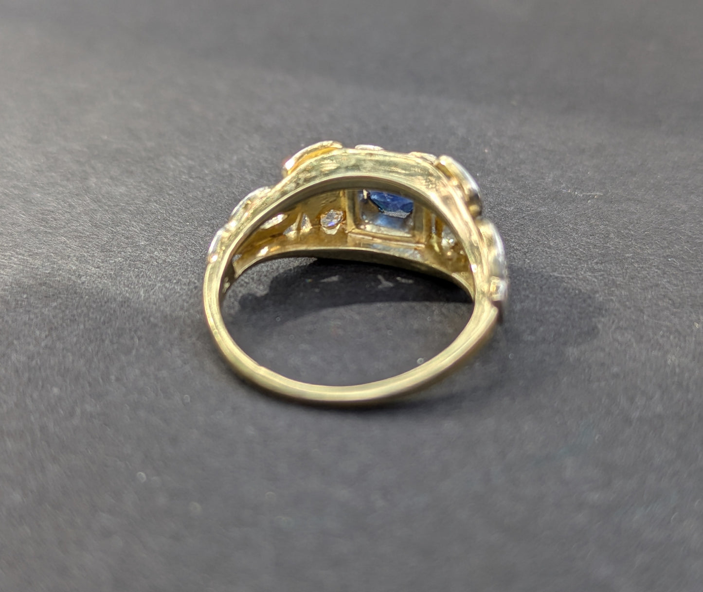 Platinum, 18k, Diamond and Sapphire Ring with Bow Details