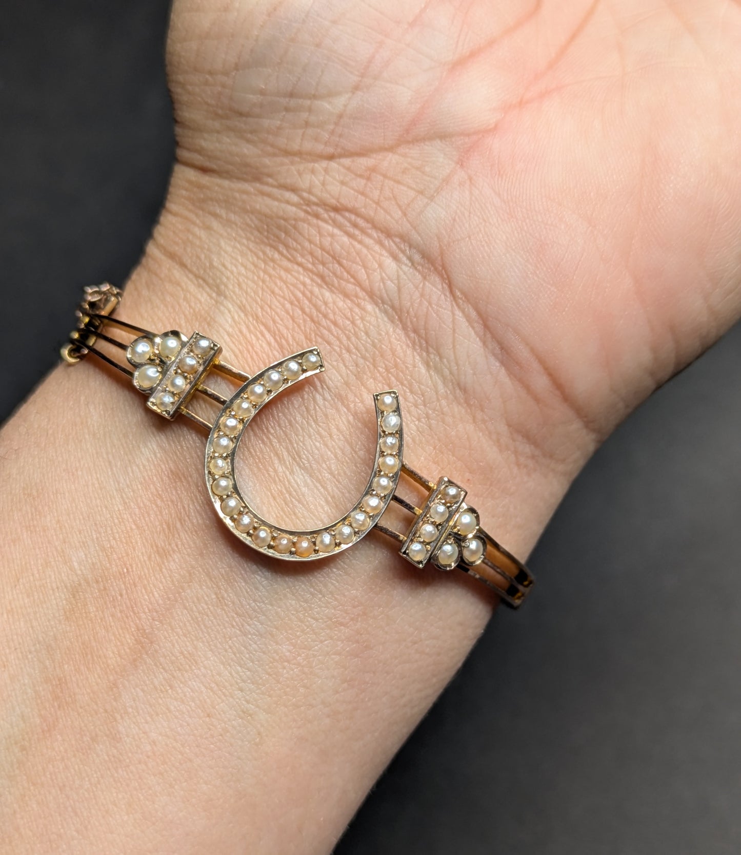 14kt Late 1800's Pearl Horseshoe Bracelet