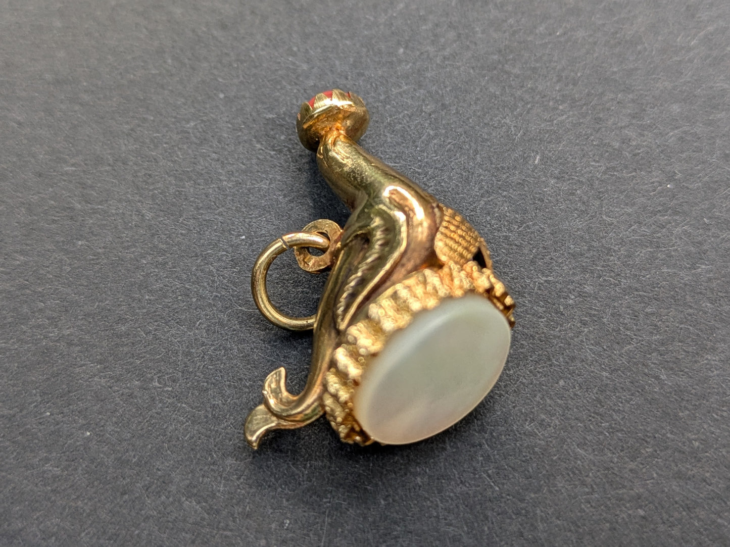 14kt Seal Charm Coral and Mother of Pearl