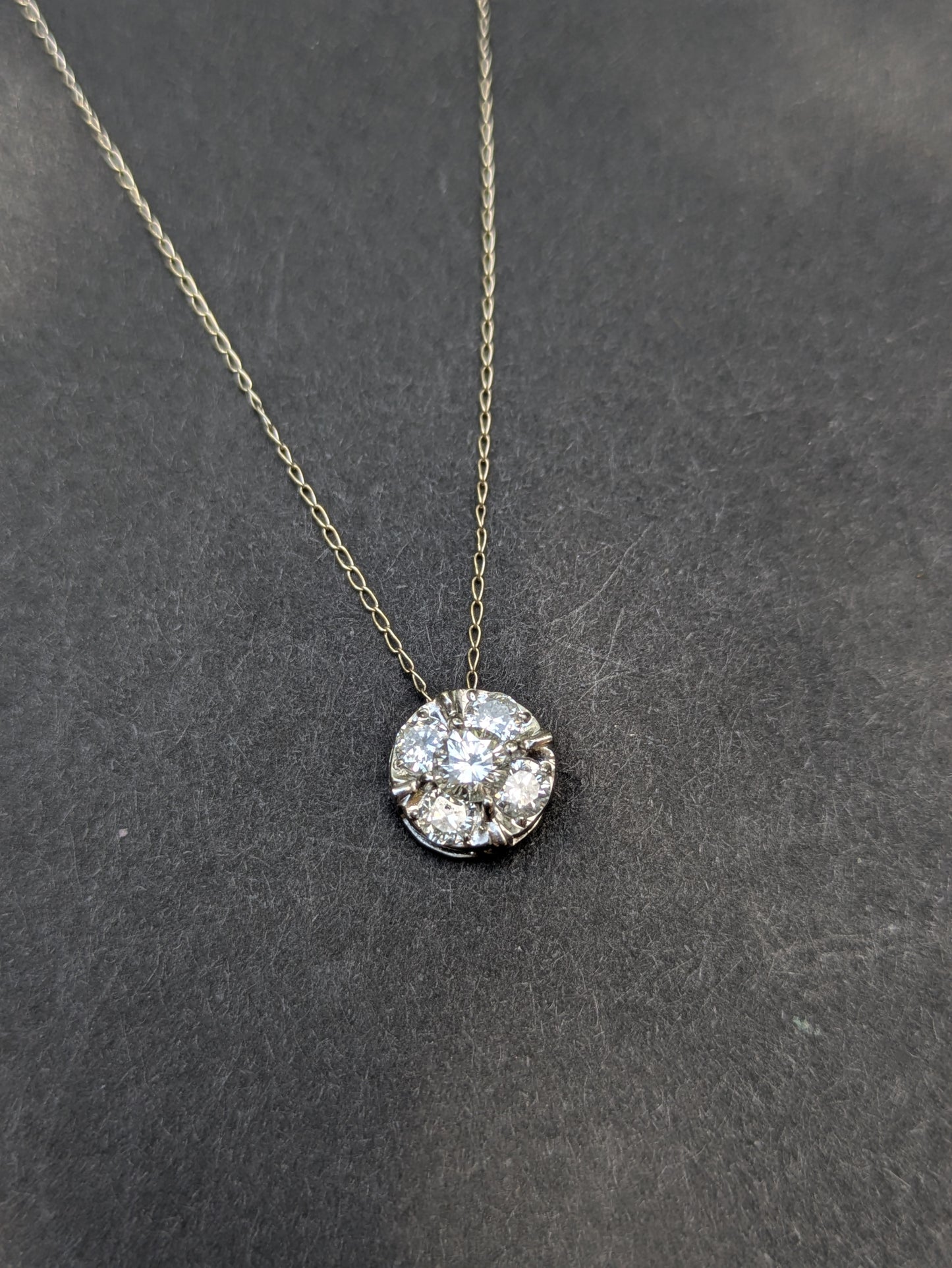 14k White Gold Diamond Cluster Pendant and Chain