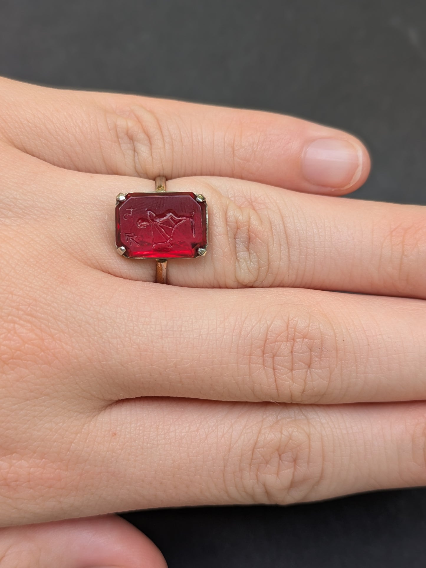 Red Glass Intaglio of Jupiter Reset in White Gold