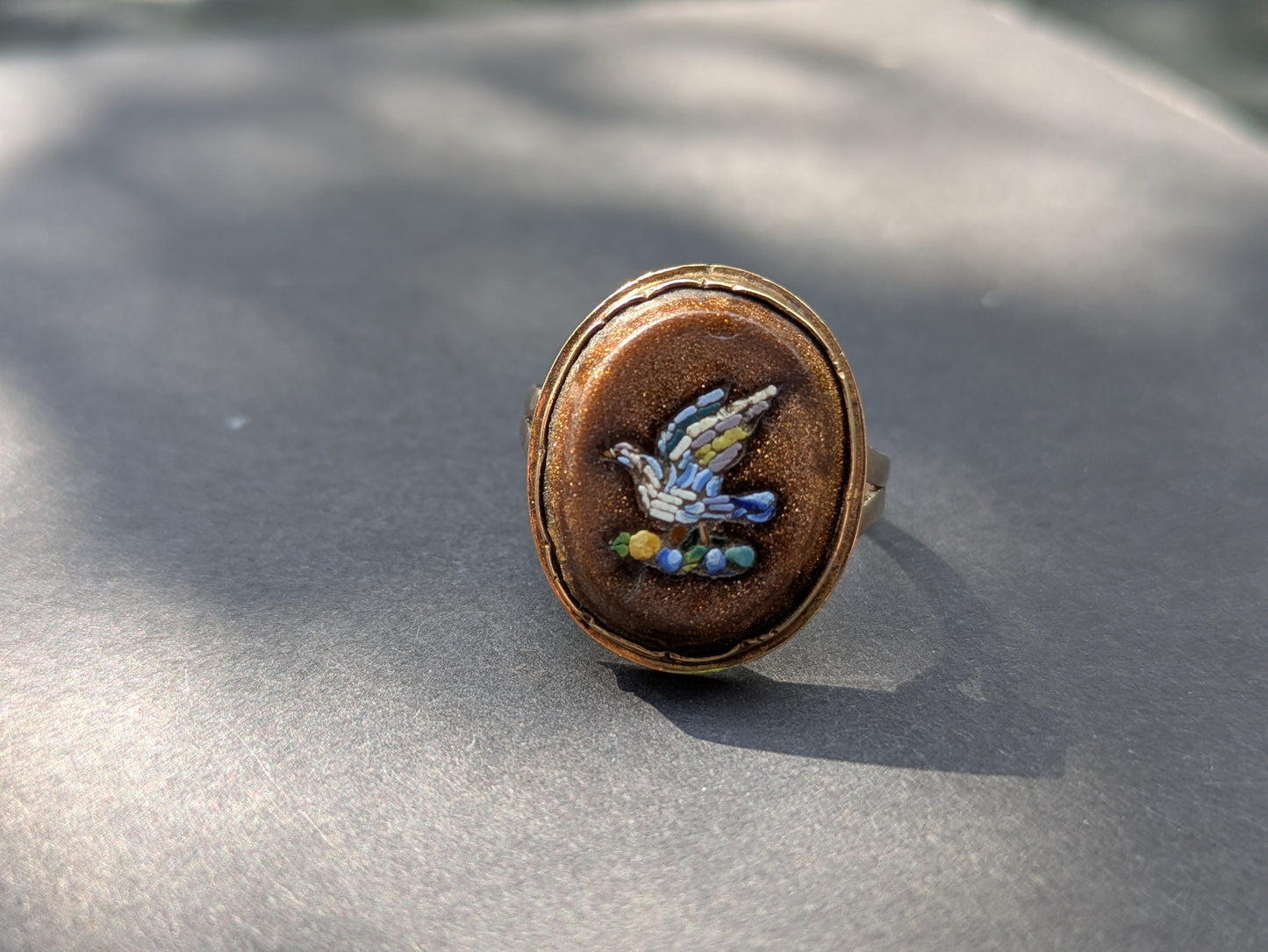 14kt Peitra Dura Goldstone Ring with Dove