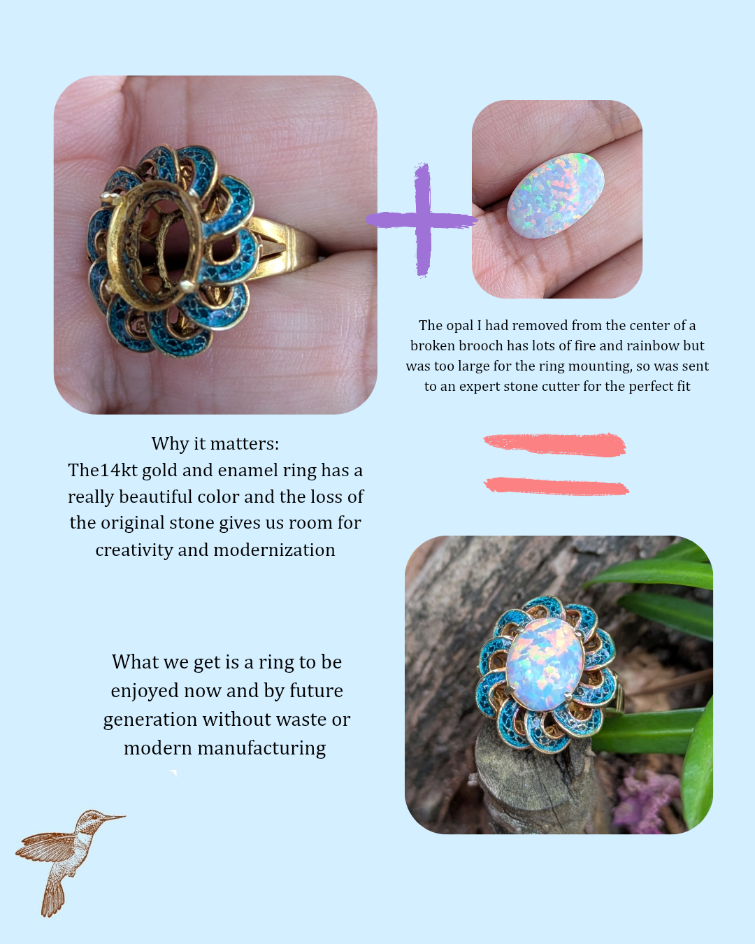 14kt Green Enamel and Opal Ring