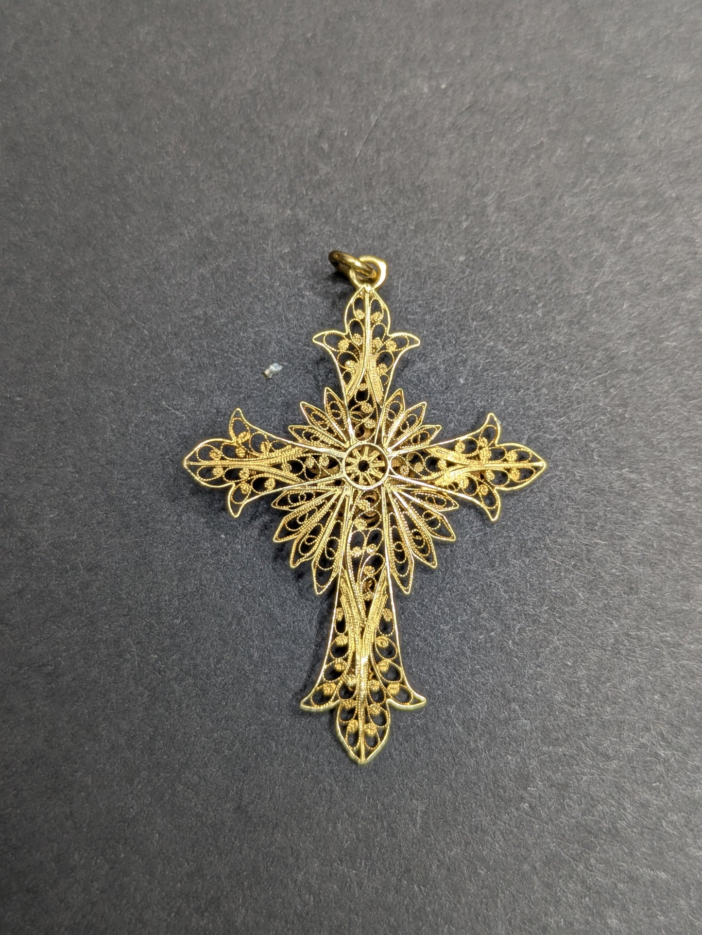 14kt Dutch Filigree Cross with Rose Cut Diamond