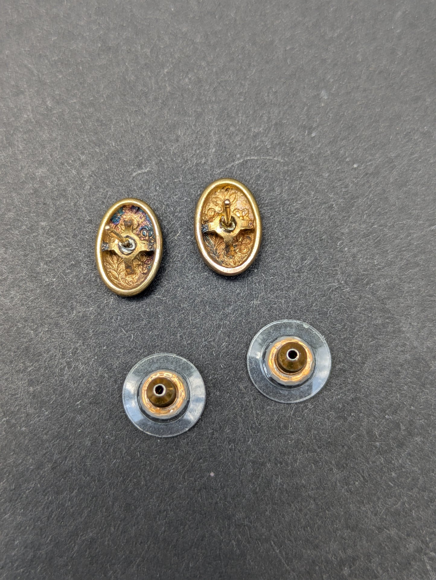 14k Repousse and Enamel Floral Stud Earrings