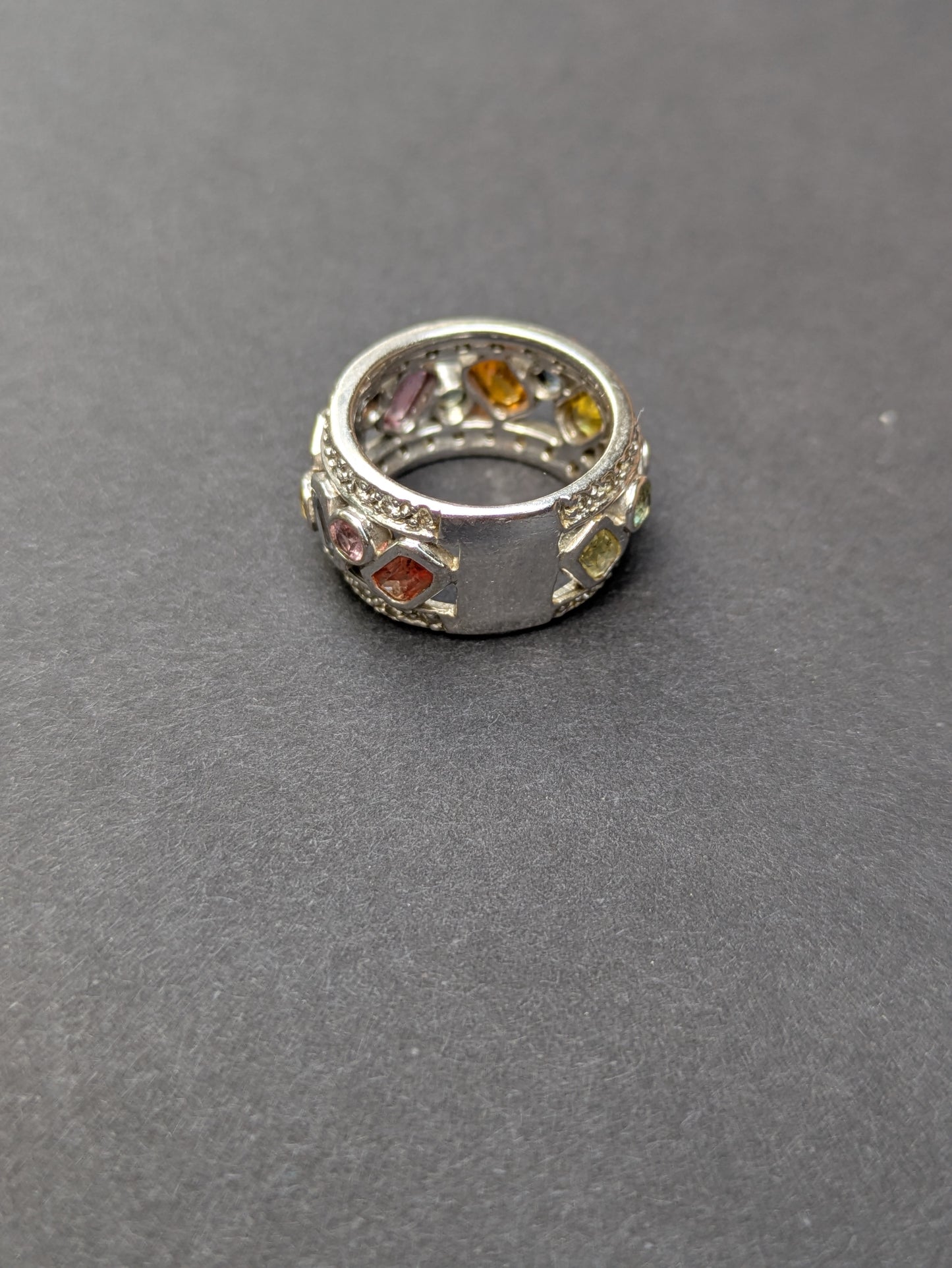 Sonia B-Estate Wide White Gold Band set with Gemstones