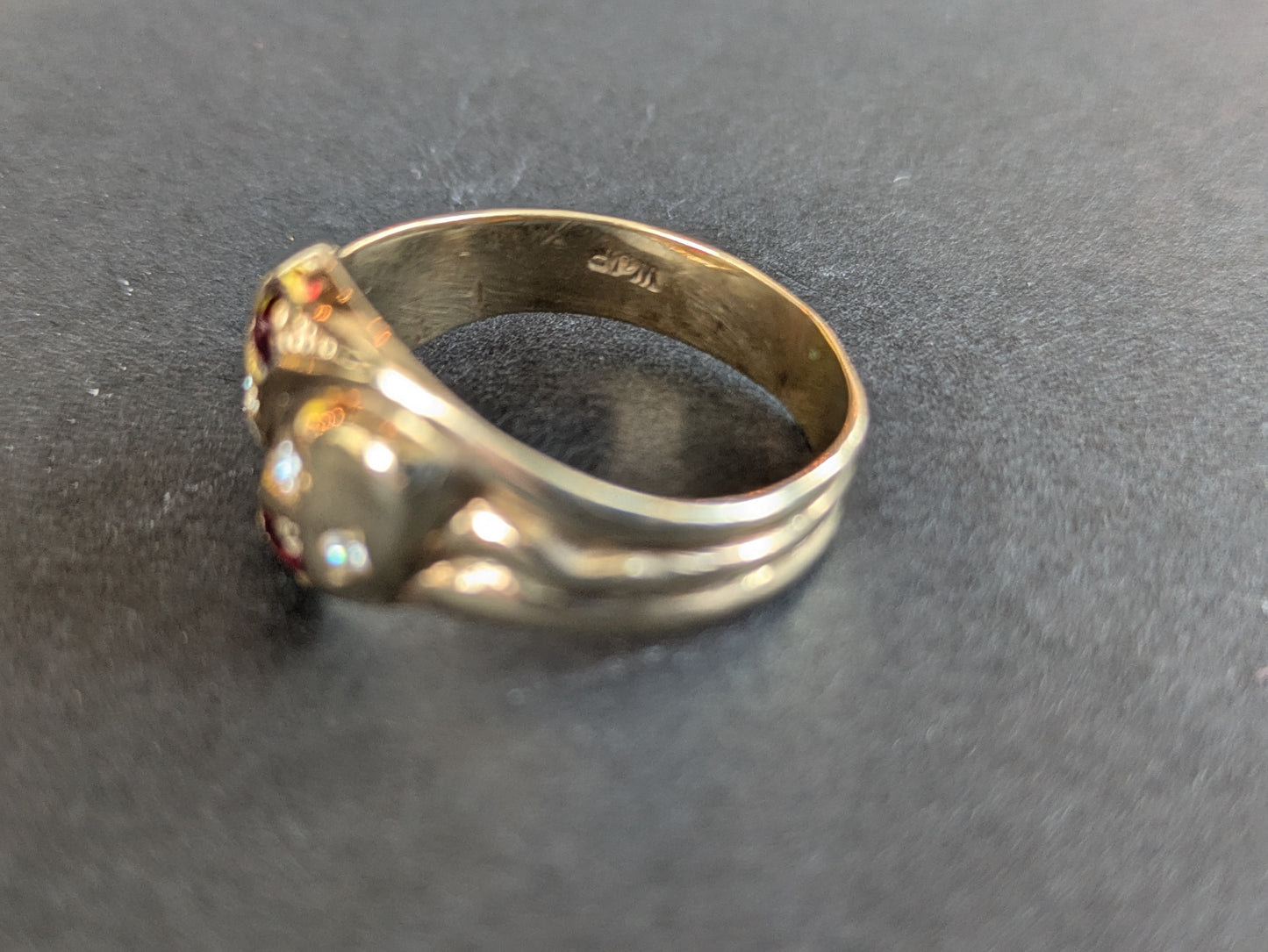 English Double Snake Ring With Garnet & OEC Diamond