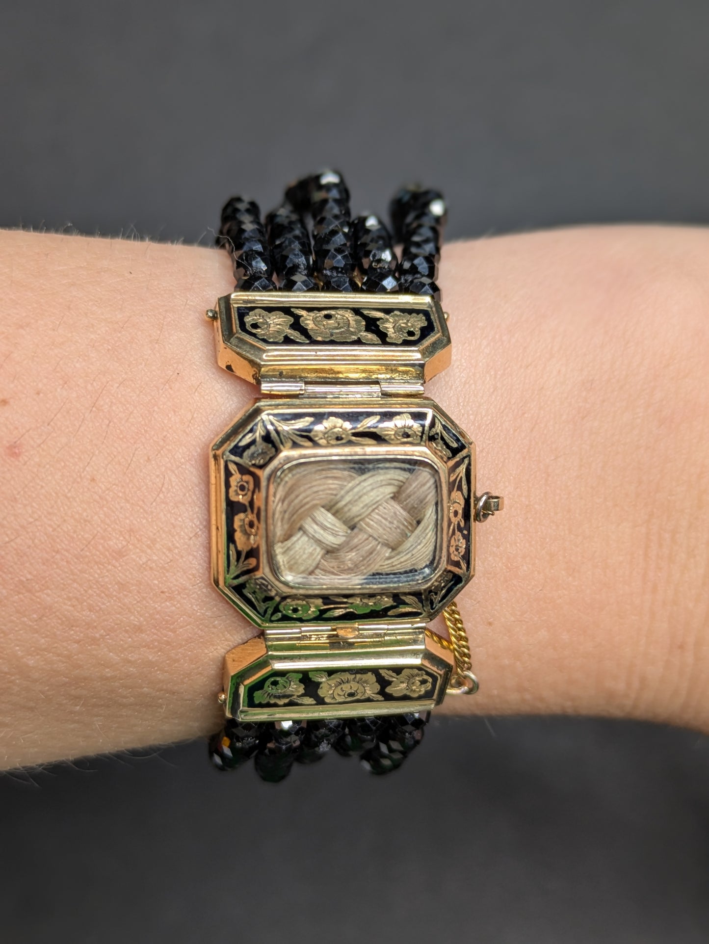 "Margaret" Mourning Bracelet with Black Enamel