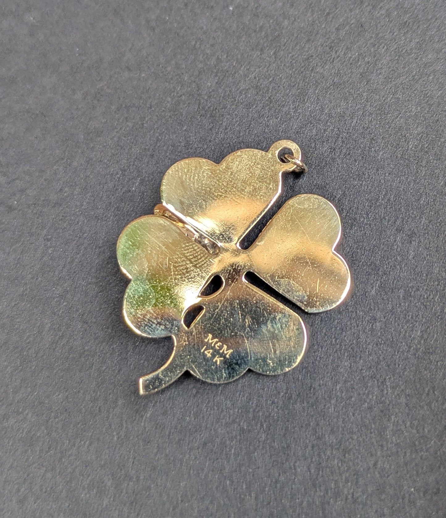 14kt 1960's Shamrock Charm with Enamel Ladybug added