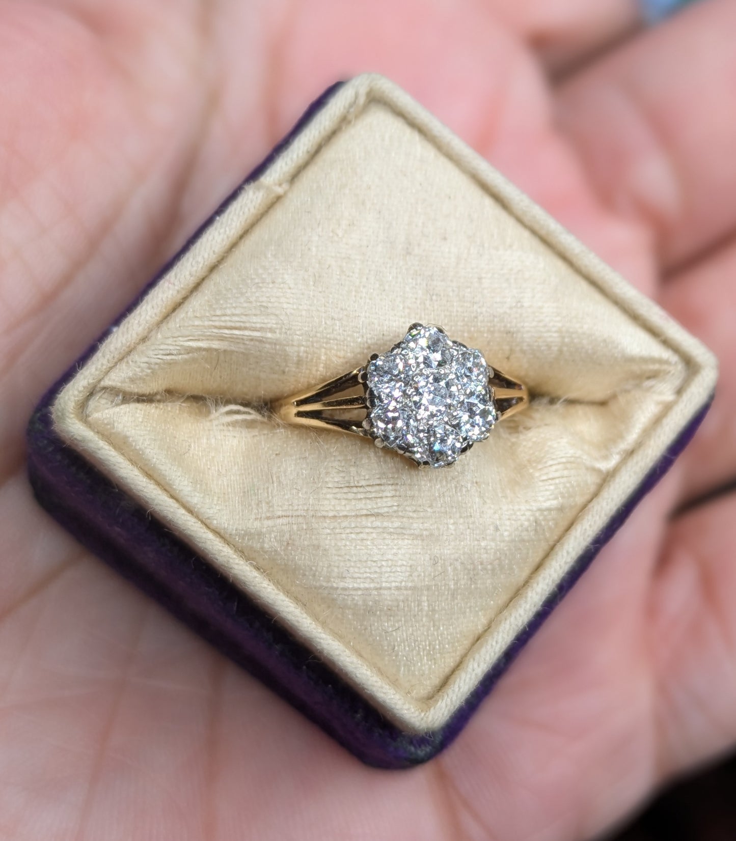 Old European Cut Diamond Cluster Ring 18k