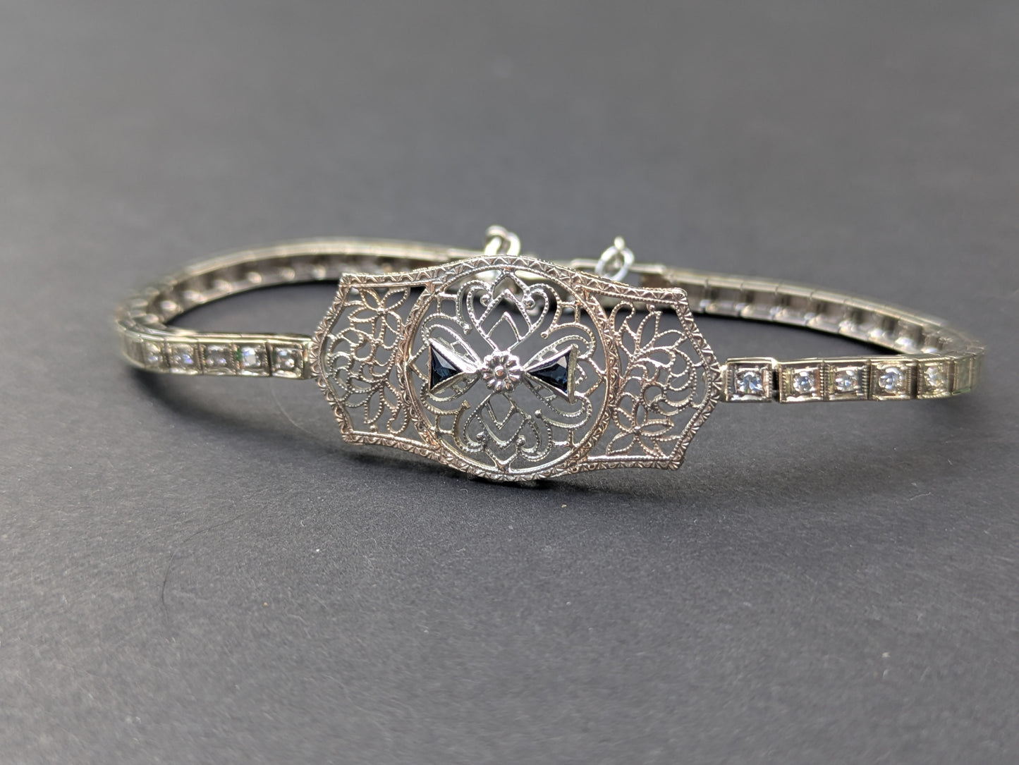 14kt White Gold and Sapphire Filigree Bracelet