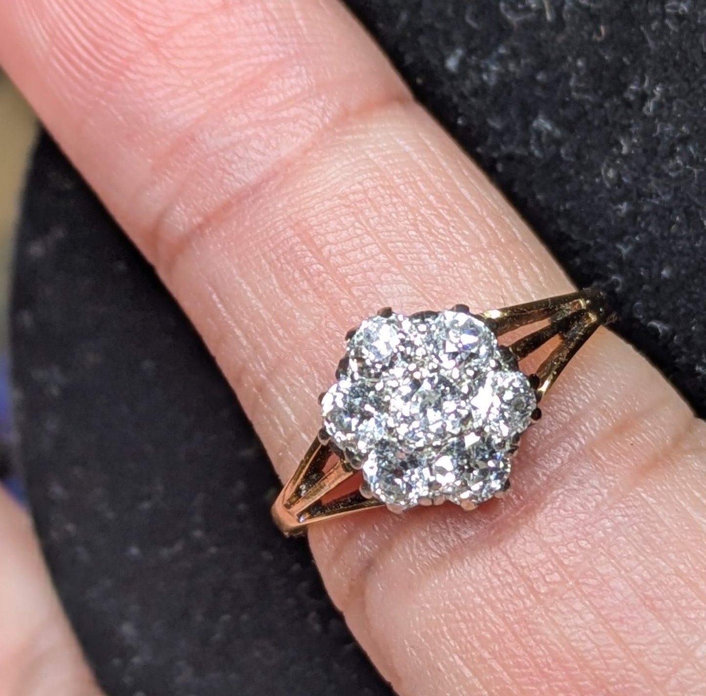 Old European Cut Diamond Cluster Ring 18k