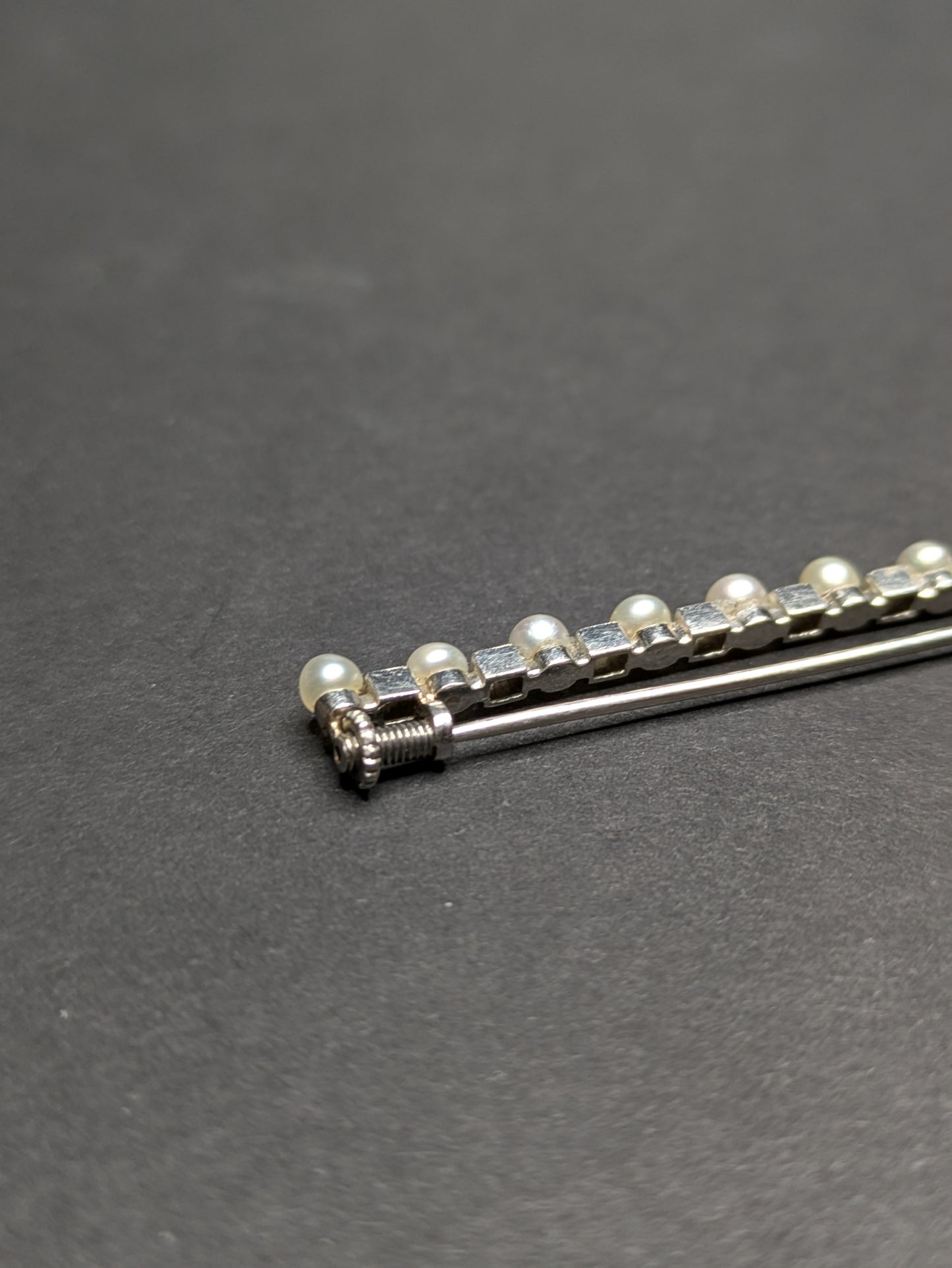 Platinum Pearl and Single Cut Diamond Bar Pin