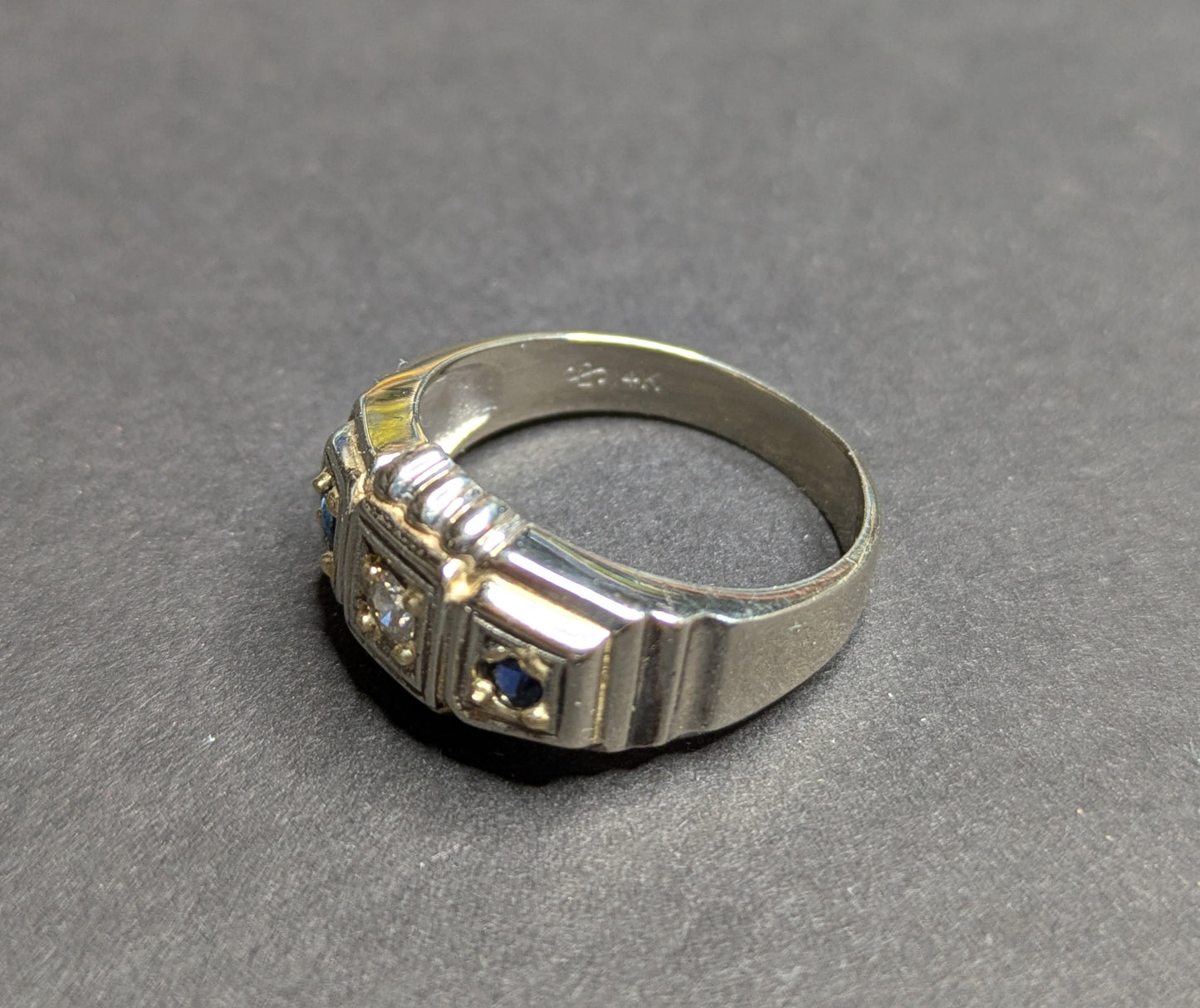 14k White Gold 1930's Sapphire and Diamond Ring